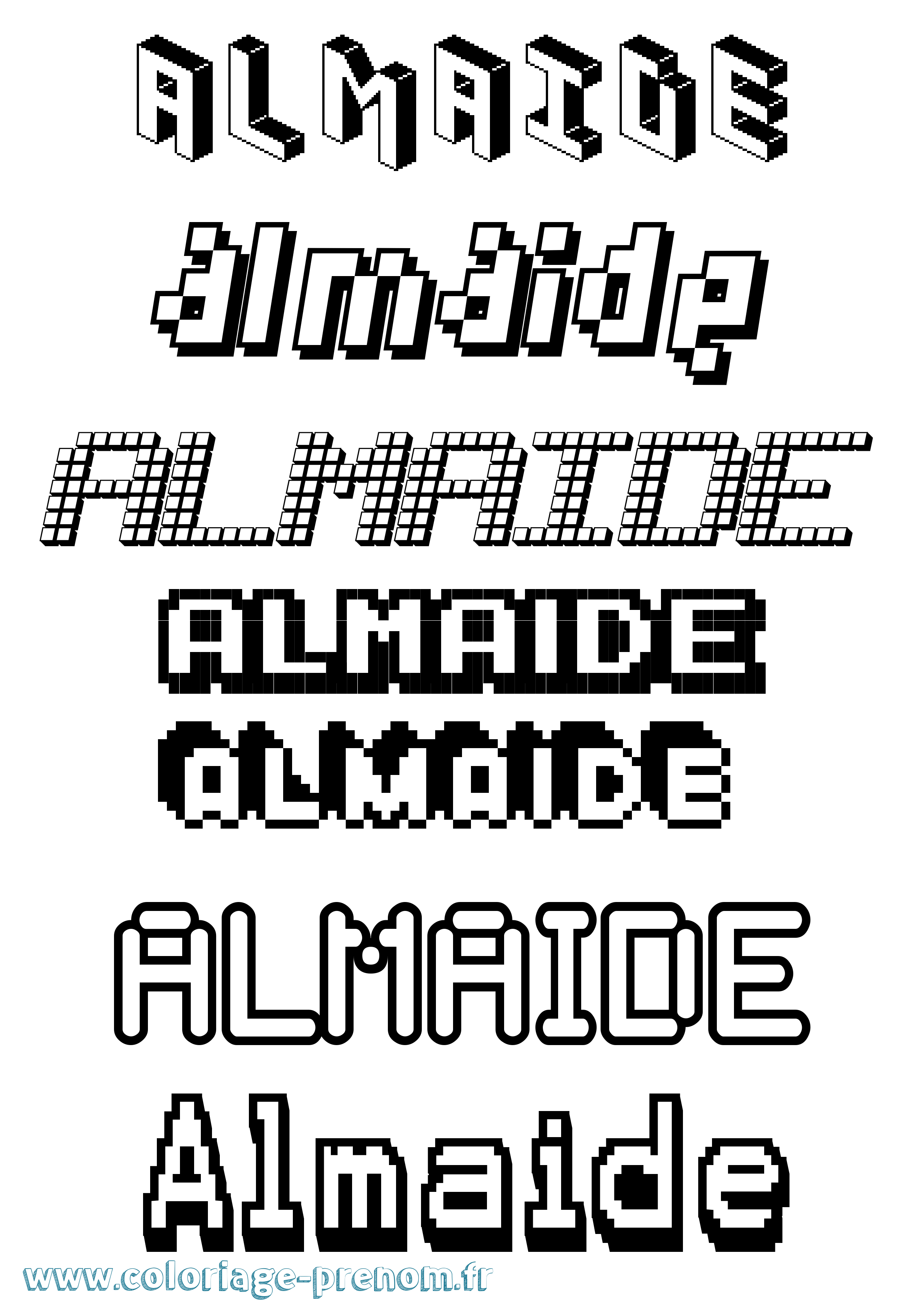 Coloriage prénom Almaide Pixel