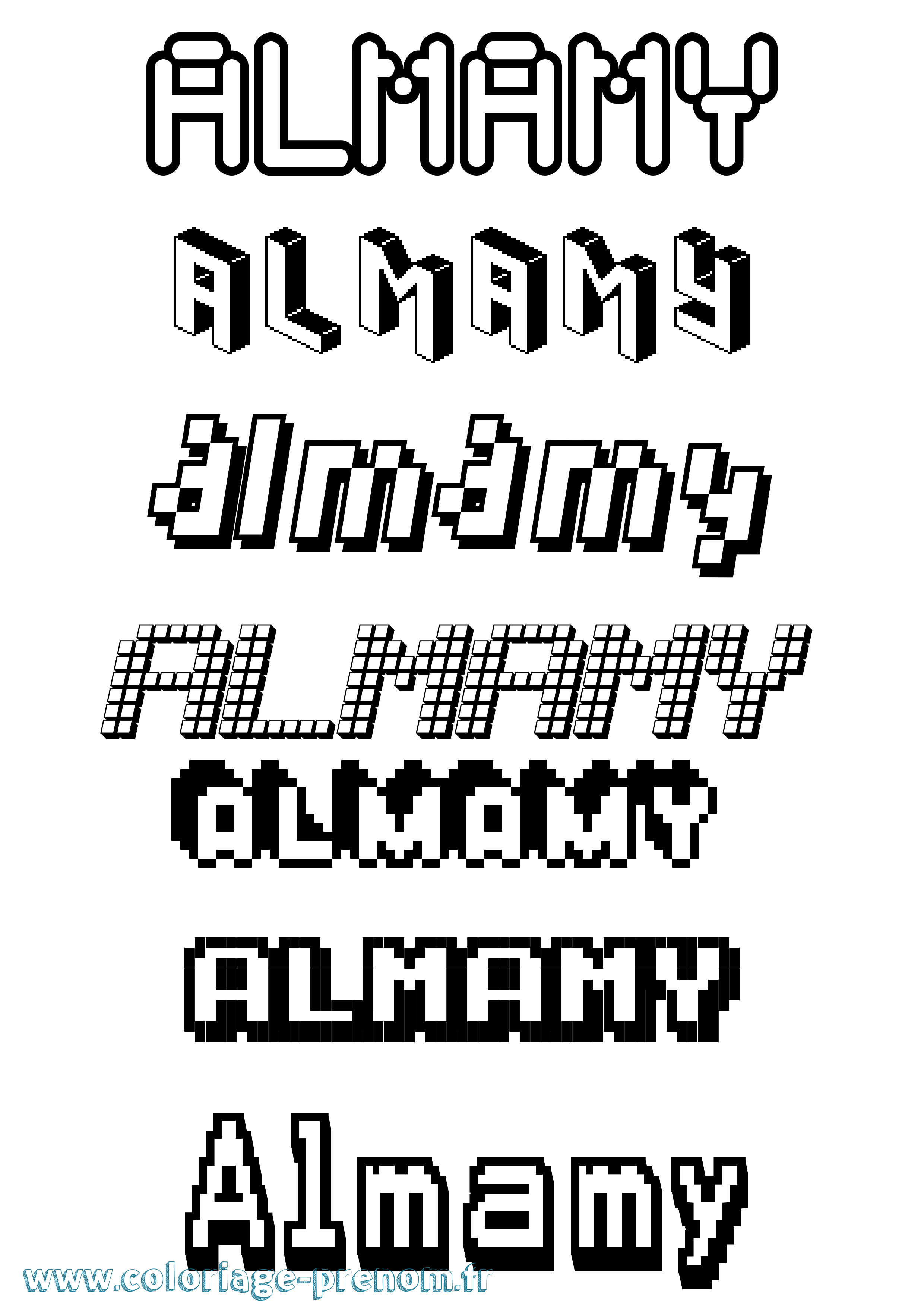Coloriage prénom Almamy Pixel