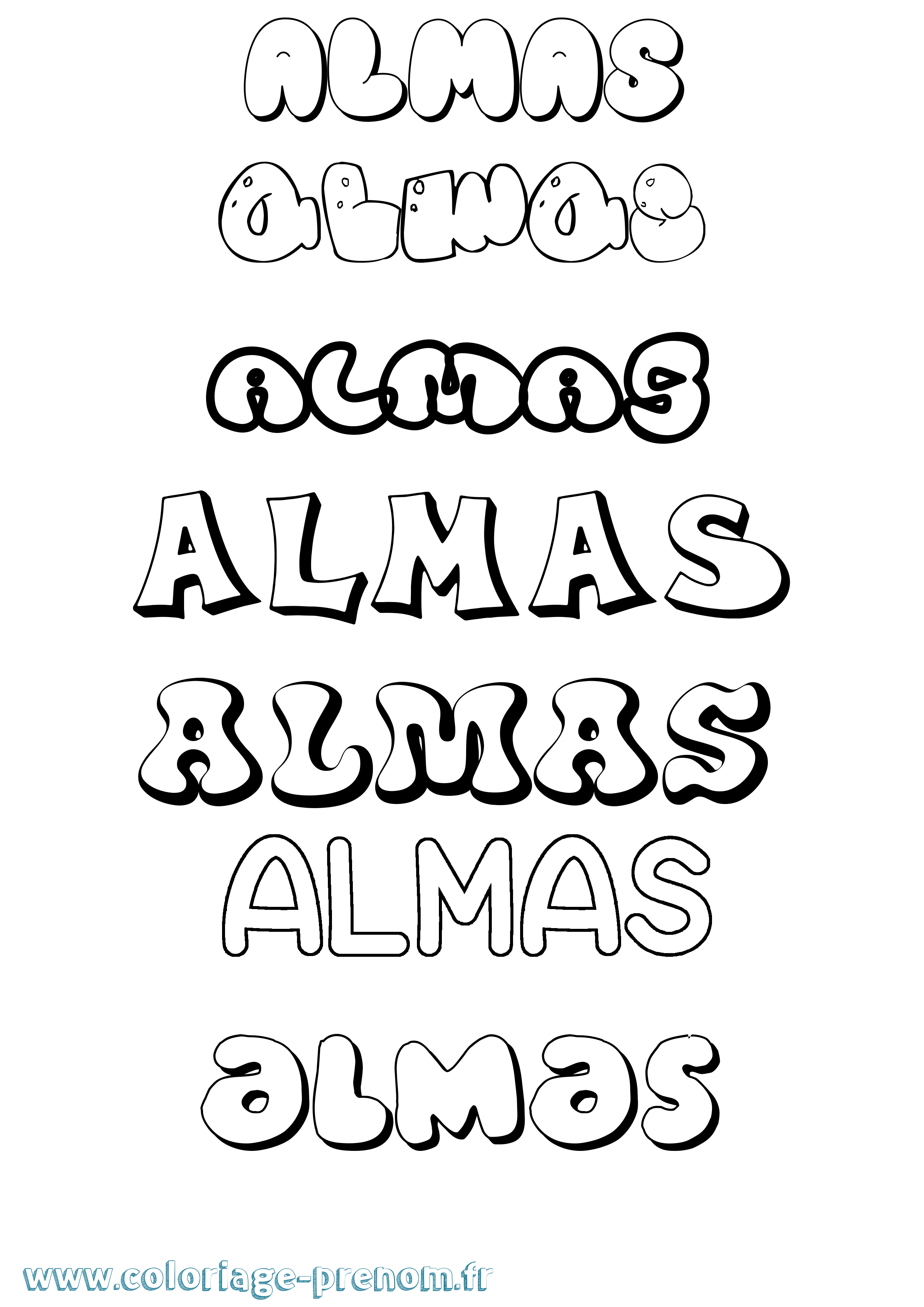 Coloriage prénom Almas Bubble