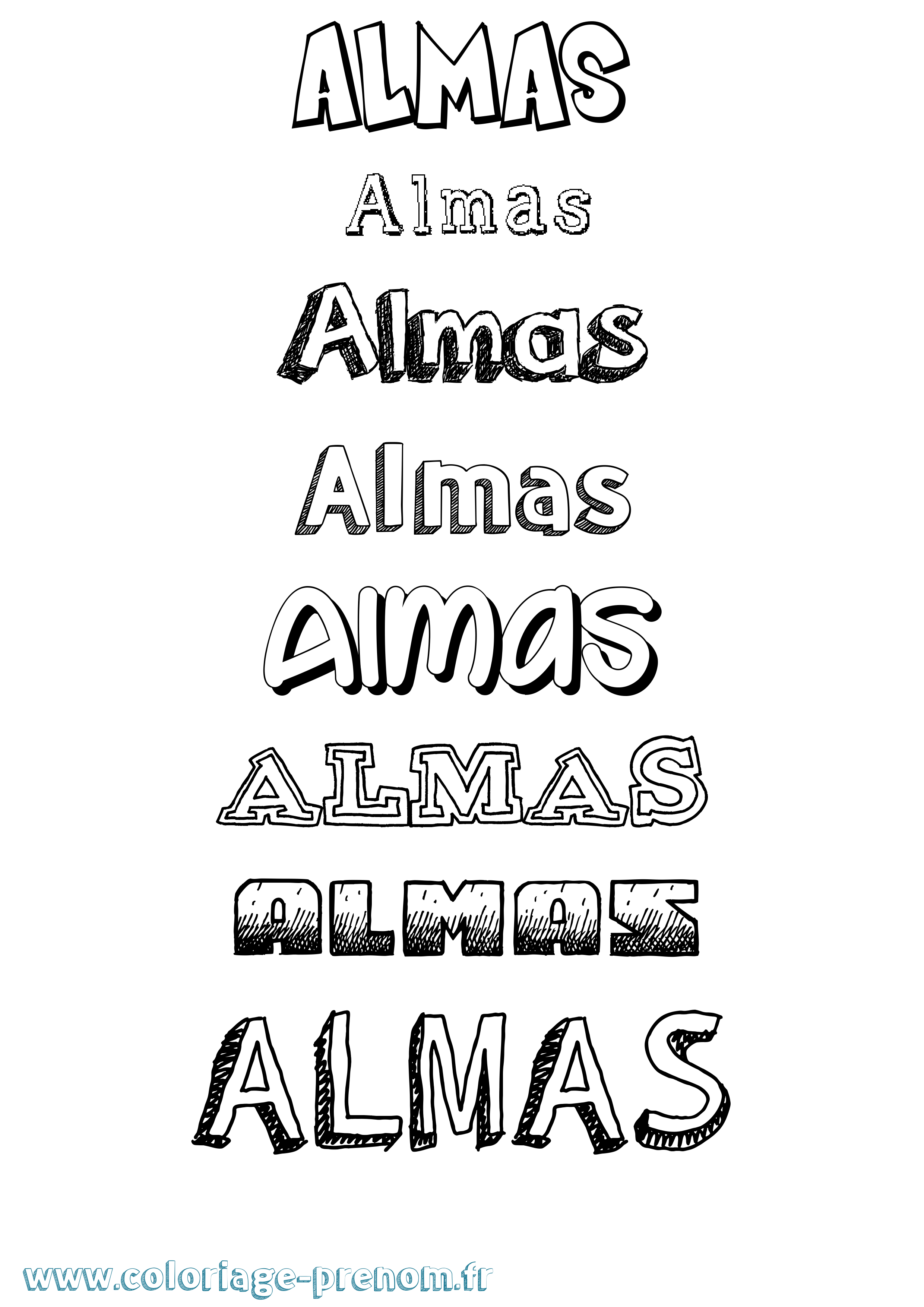 Coloriage prénom Almas Dessiné