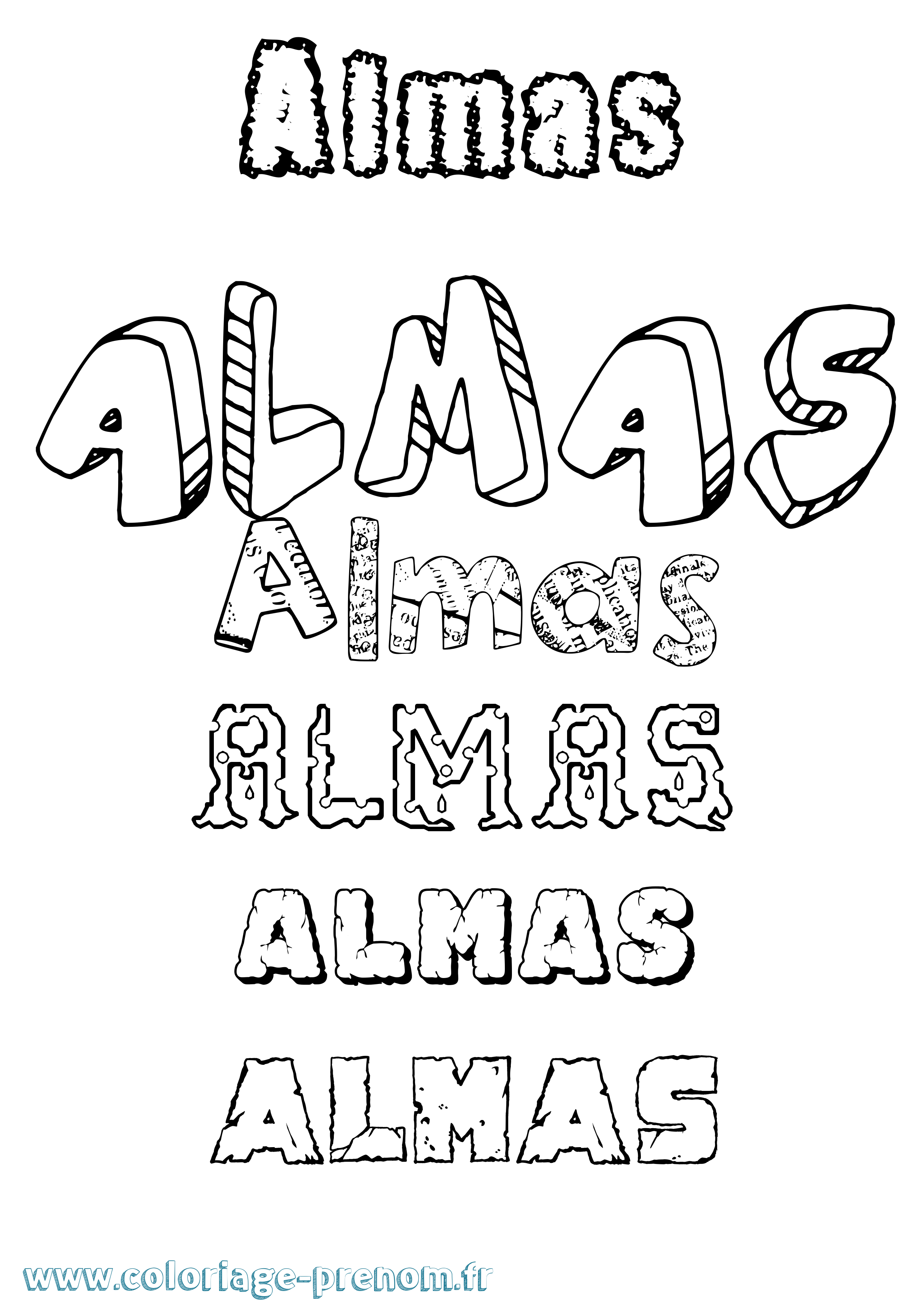 Coloriage prénom Almas Destructuré