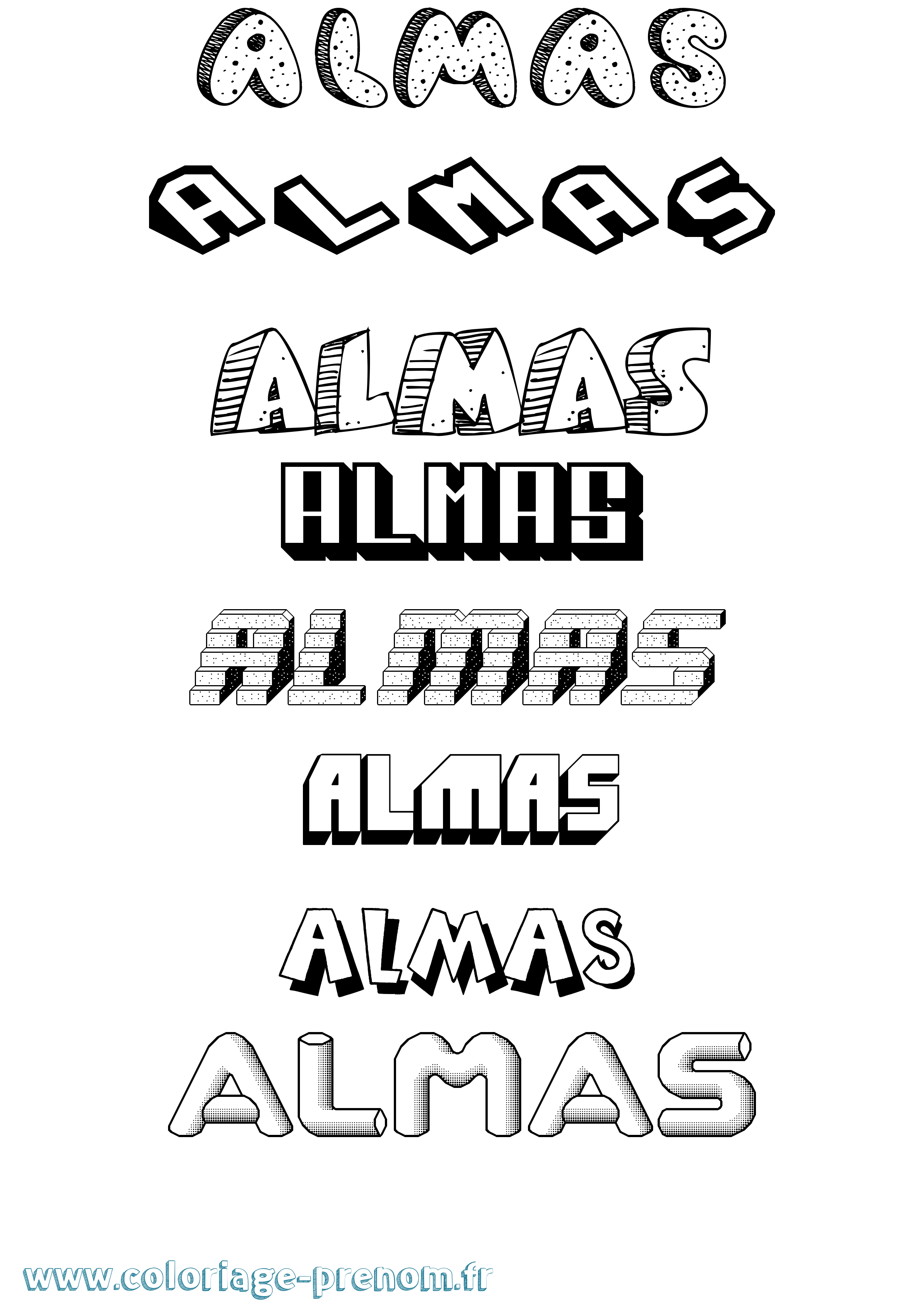 Coloriage prénom Almas Effet 3D