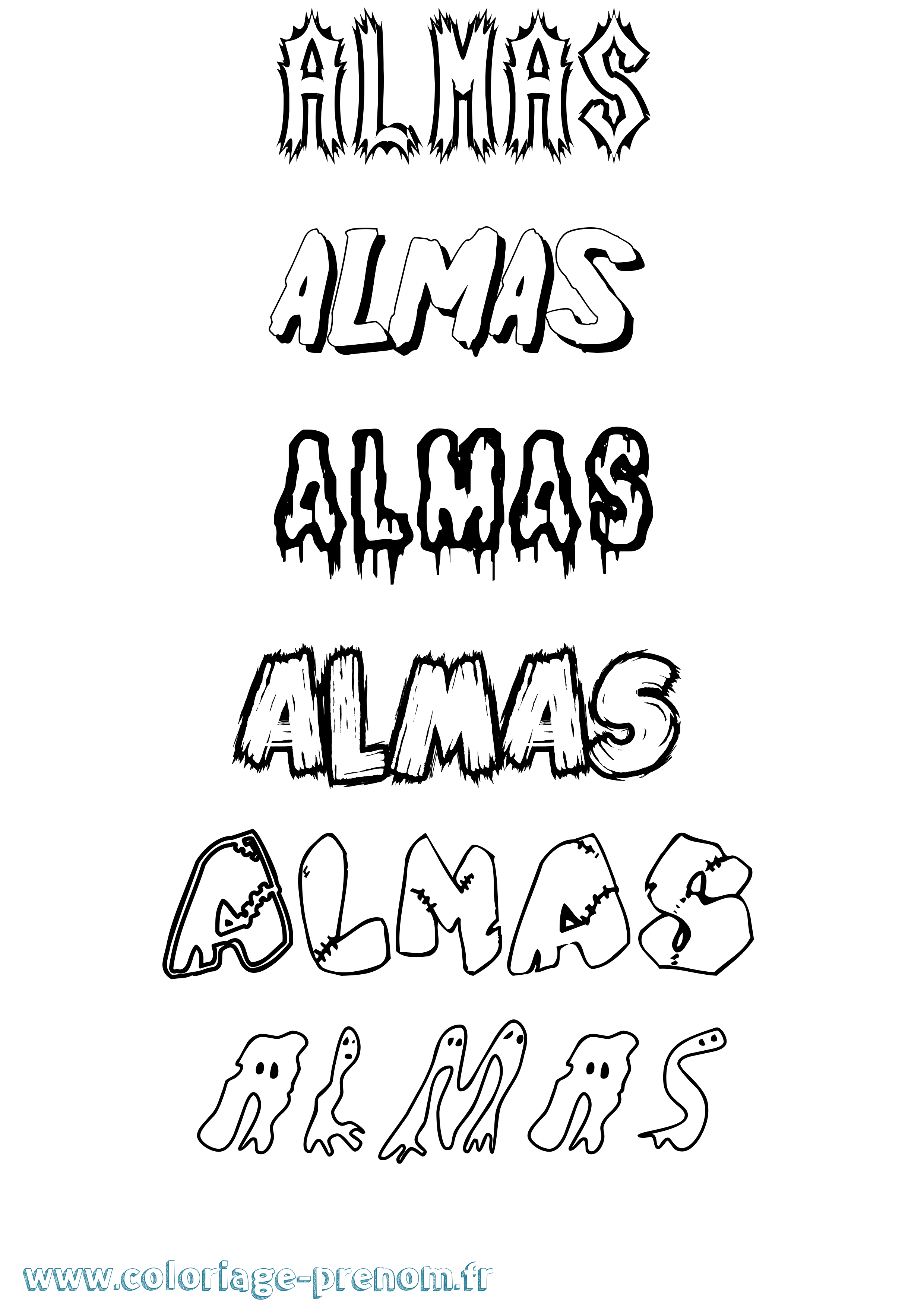 Coloriage prénom Almas Frisson
