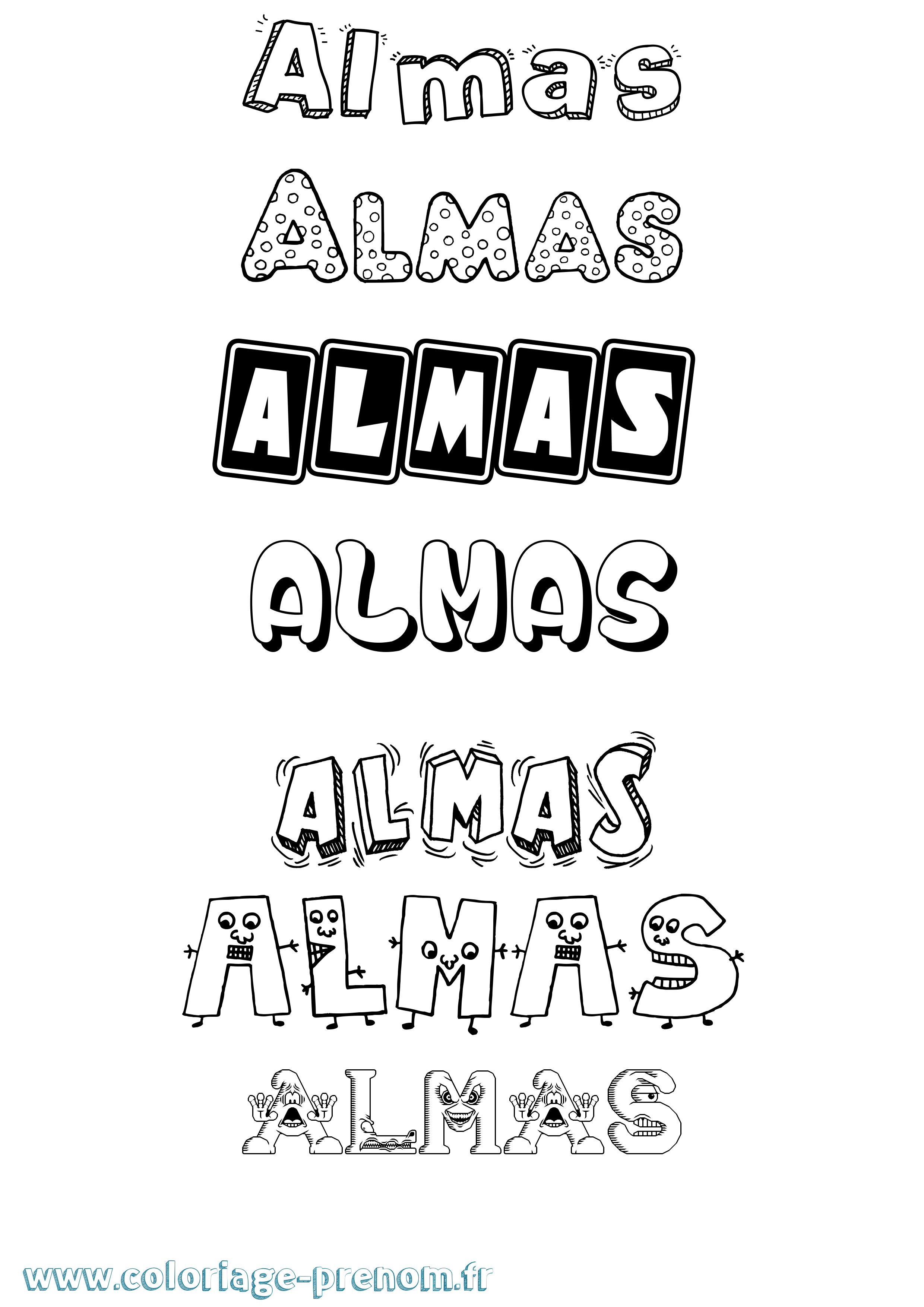 Coloriage prénom Almas Fun