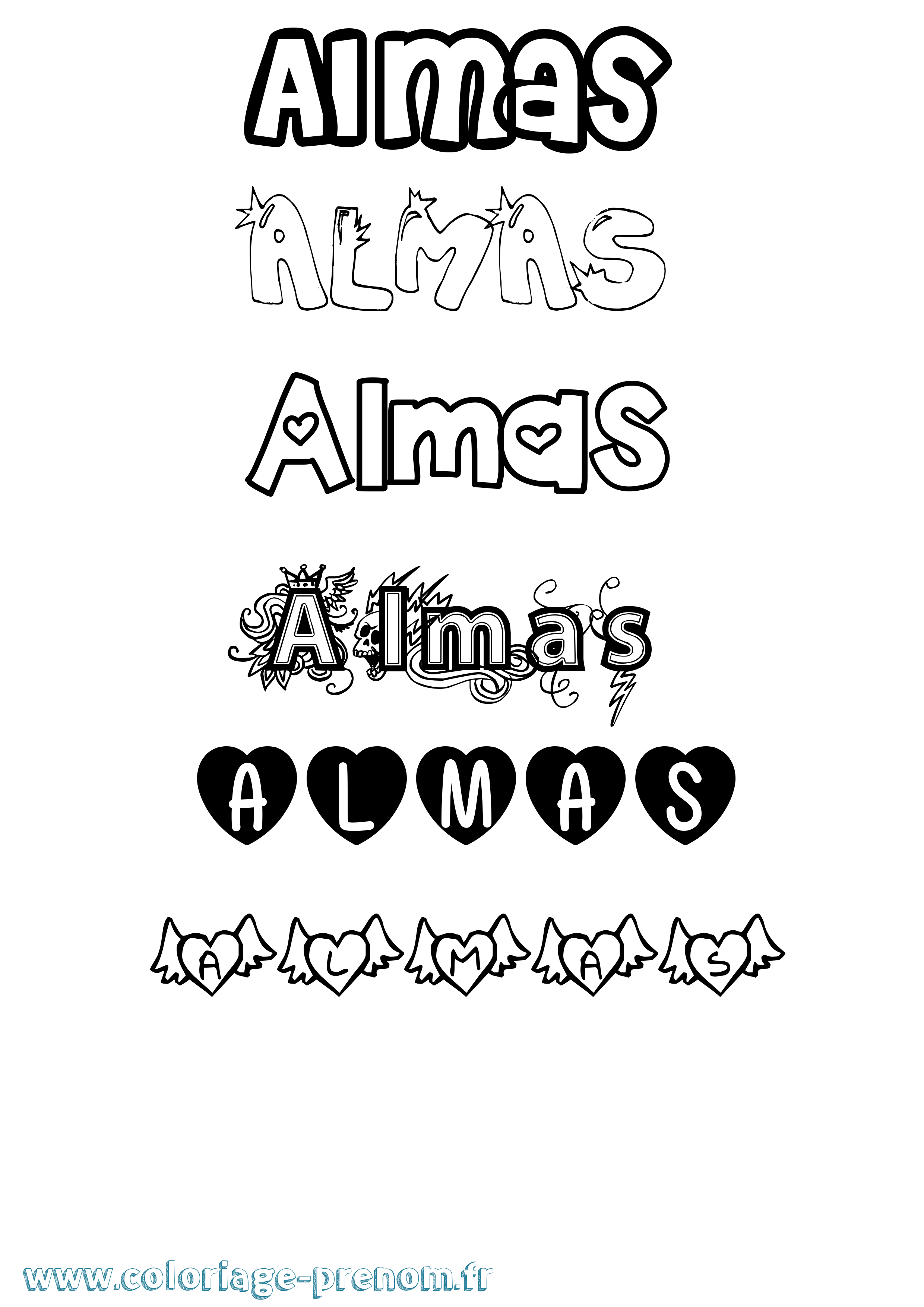 Coloriage prénom Almas Girly