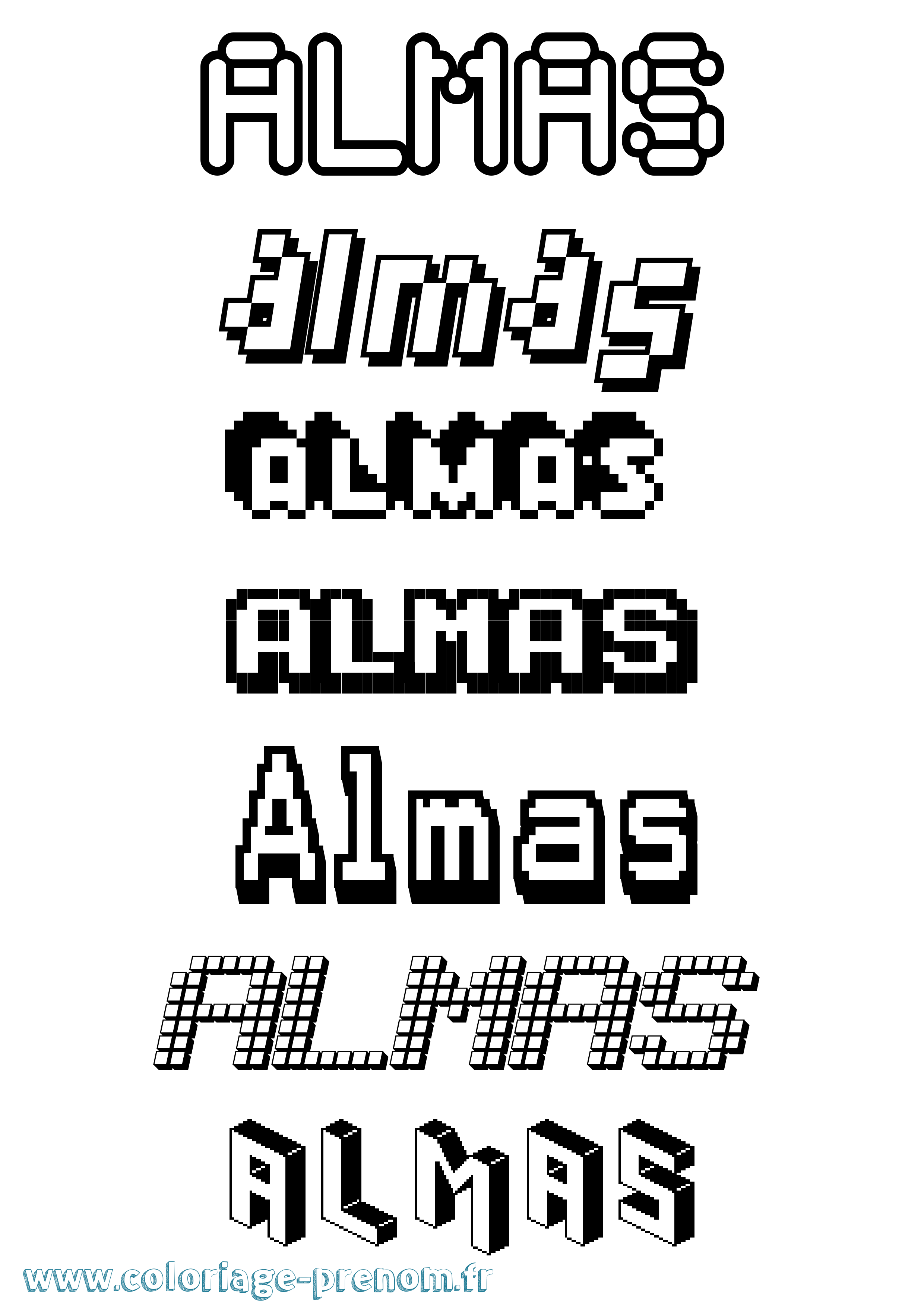 Coloriage prénom Almas Pixel