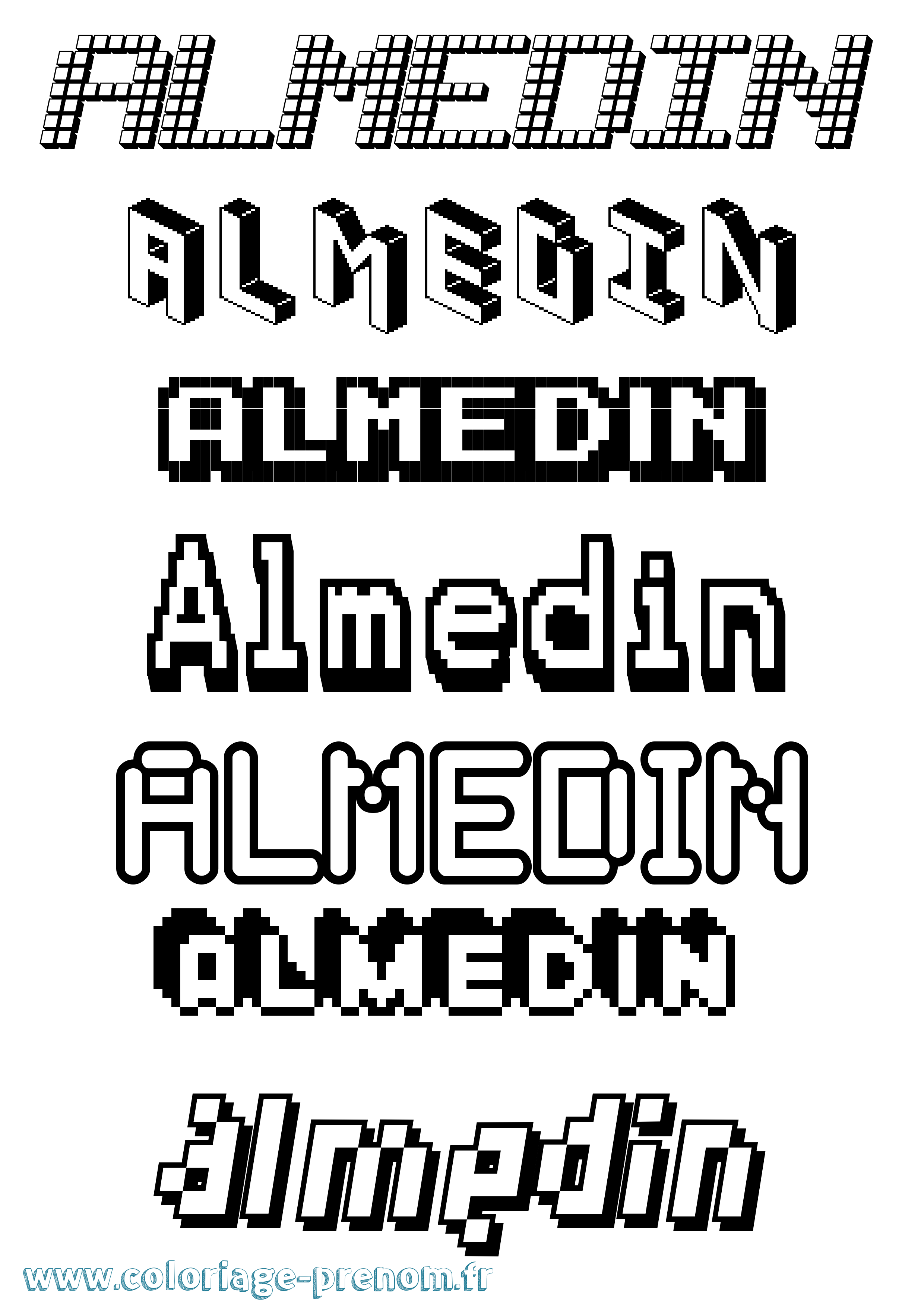 Coloriage prénom Almedin Pixel