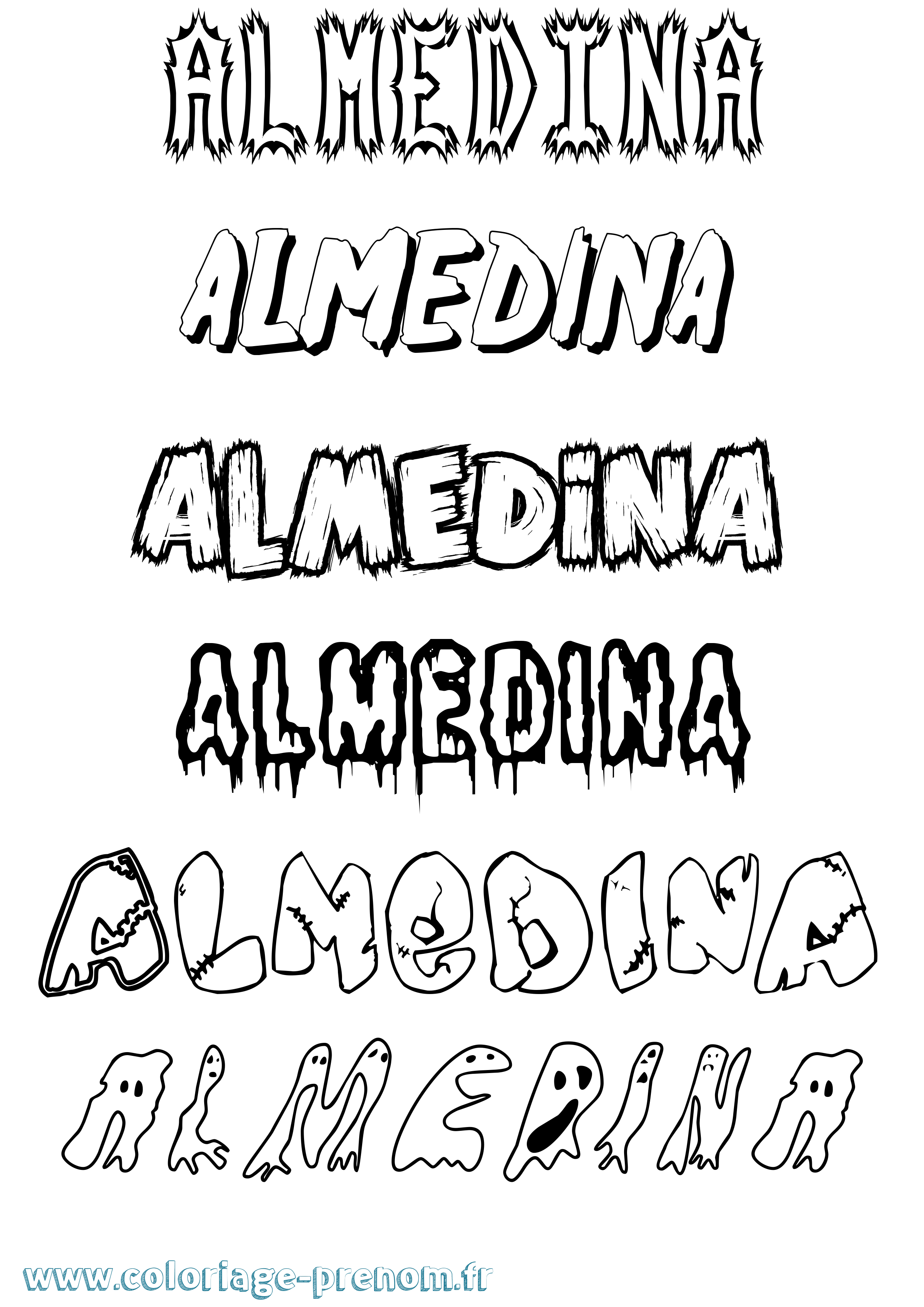 Coloriage prénom Almedina Frisson