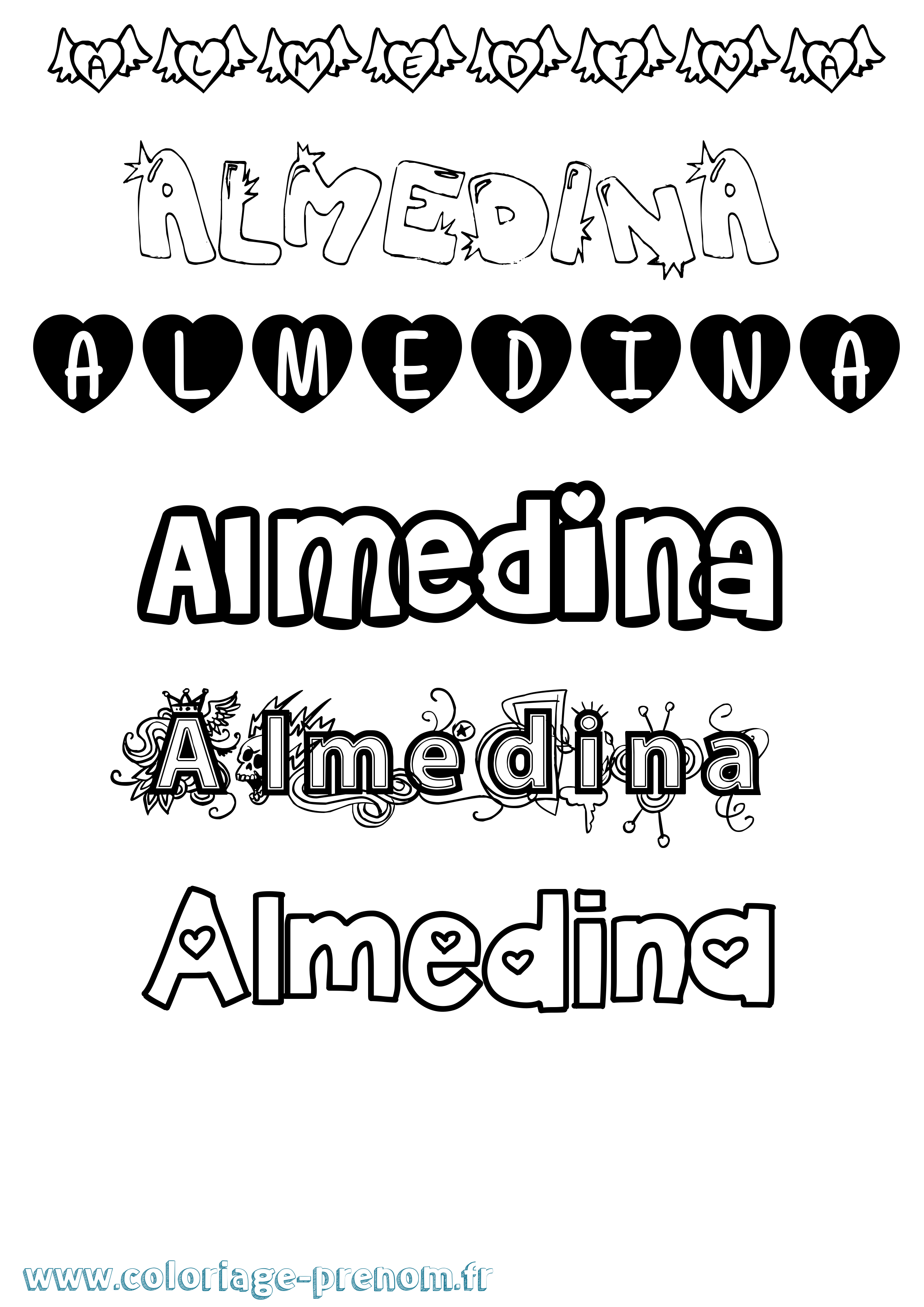 Coloriage prénom Almedina Girly