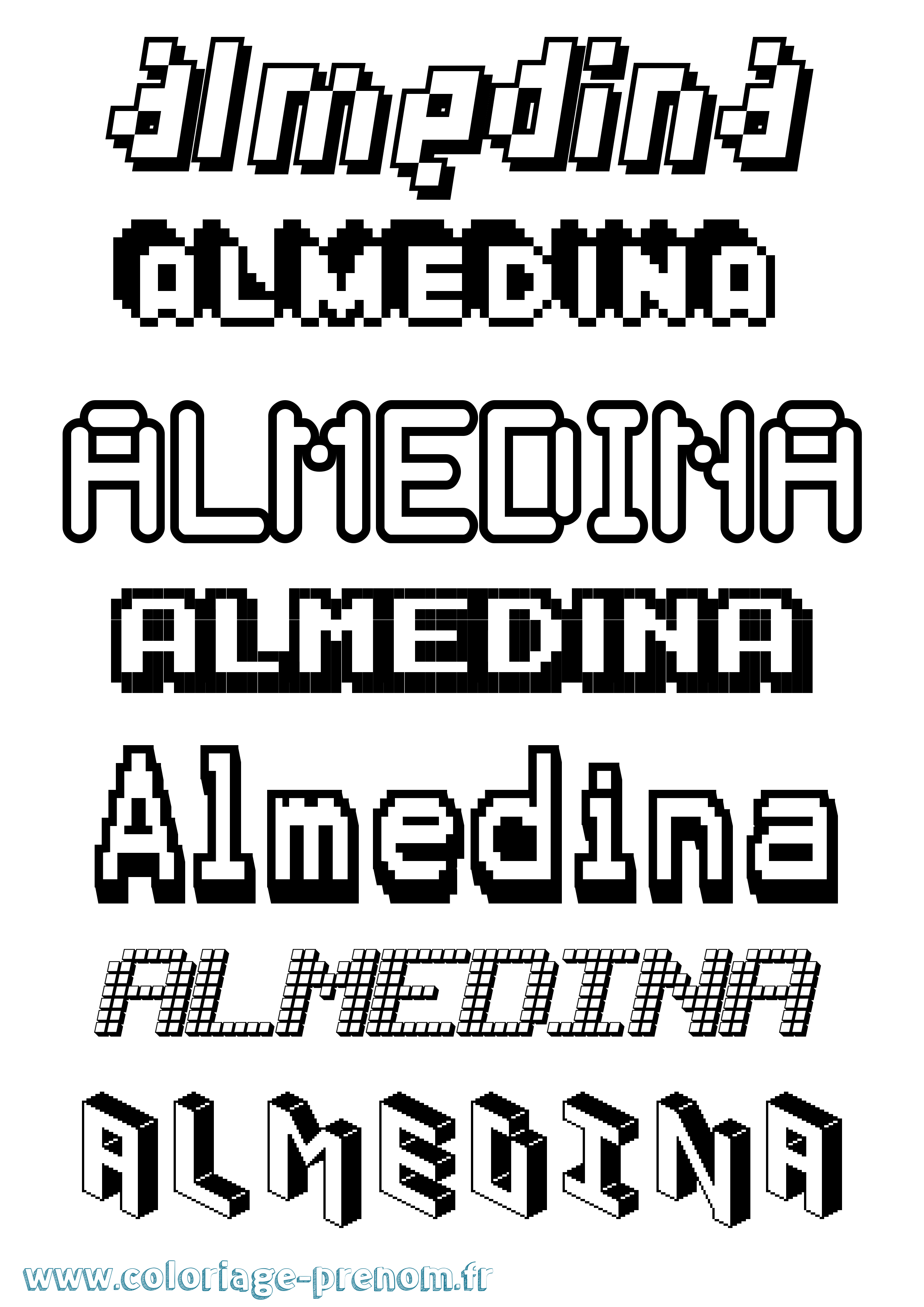 Coloriage prénom Almedina Pixel