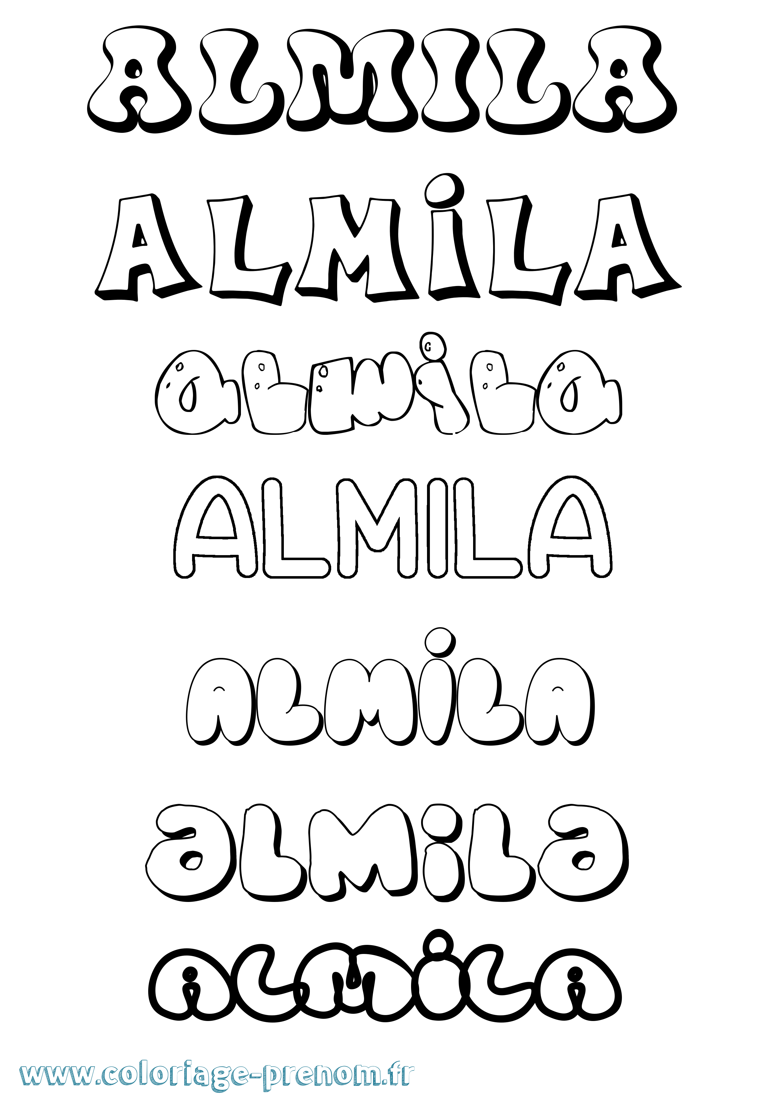 Coloriage prénom Almila Bubble