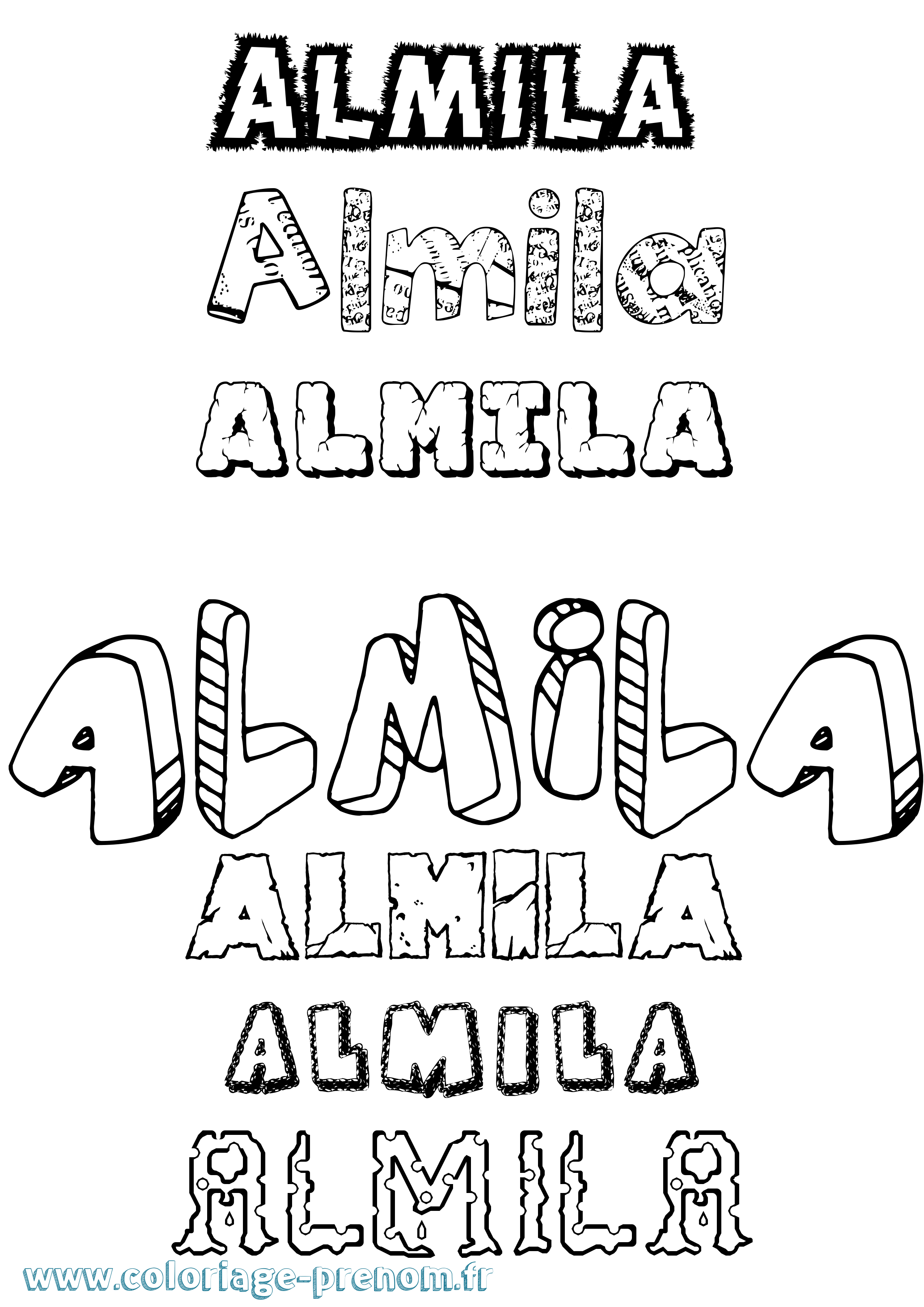 Coloriage prénom Almila Destructuré