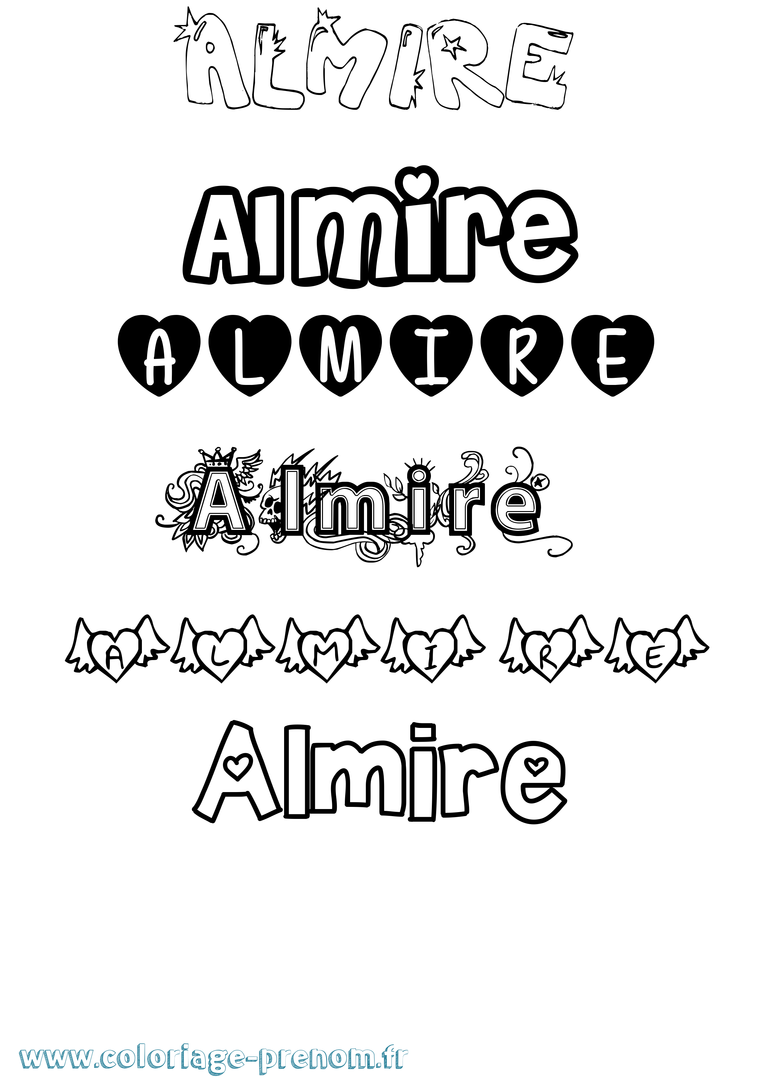 Coloriage prénom Almire Girly