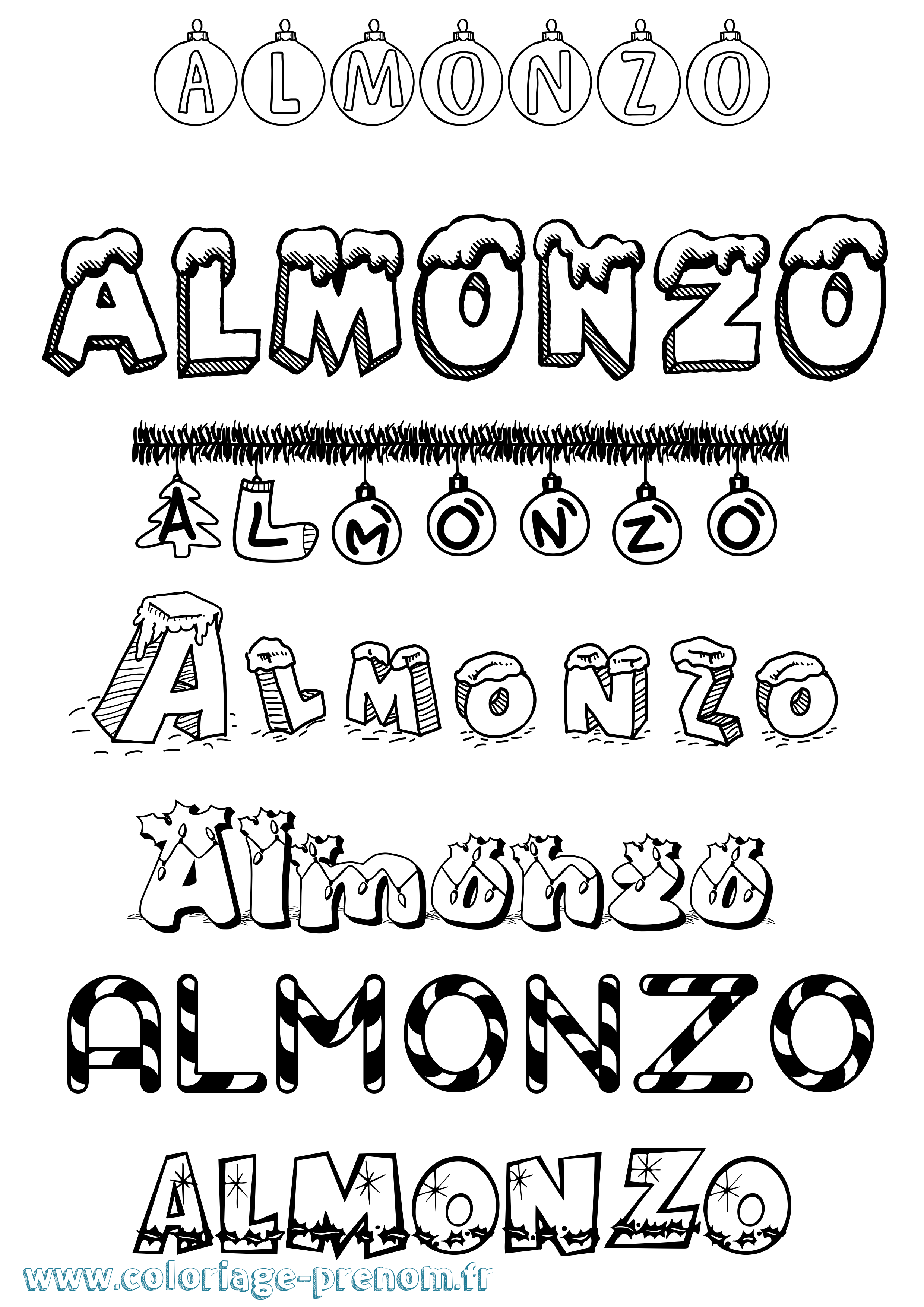 Coloriage prénom Almonzo Noël