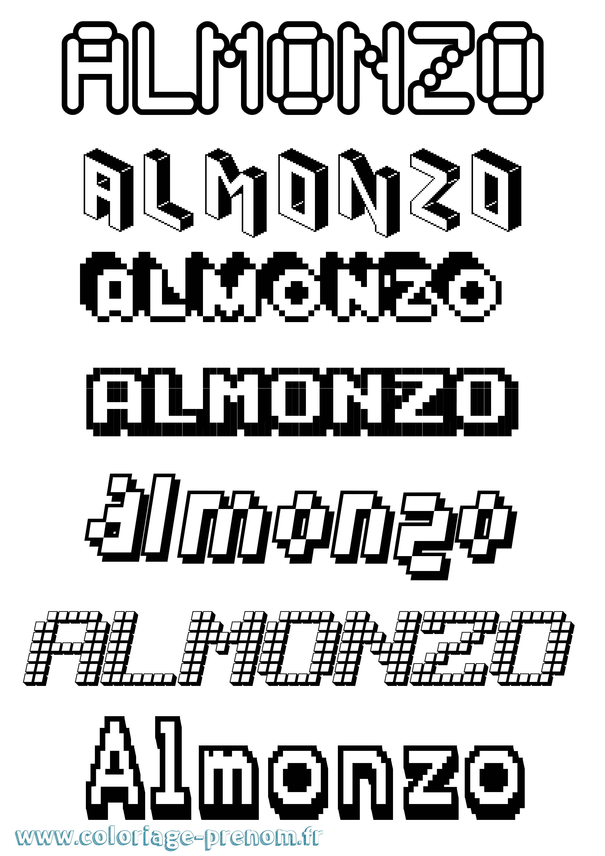 Coloriage prénom Almonzo Pixel
