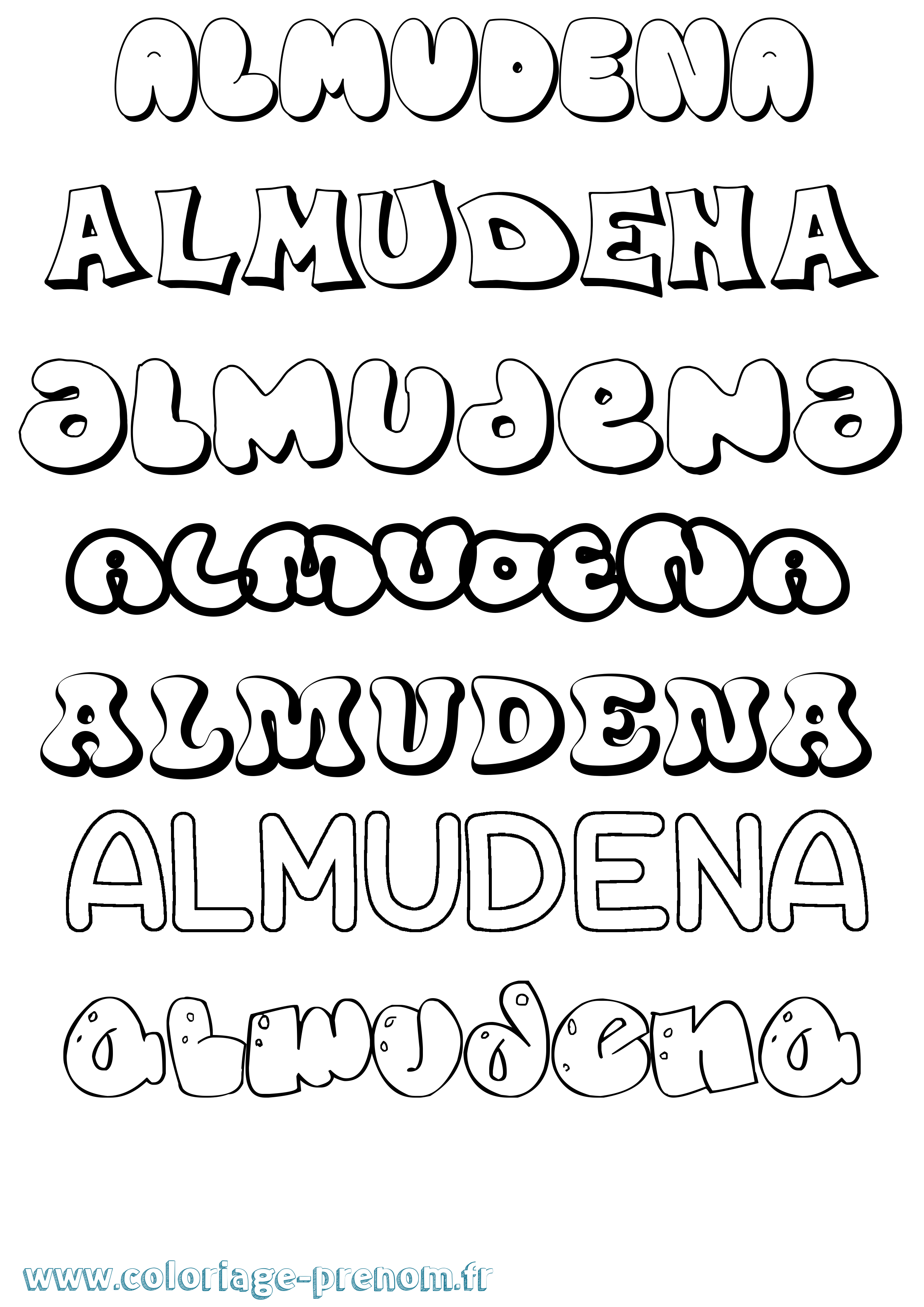 Coloriage prénom Almudena Bubble