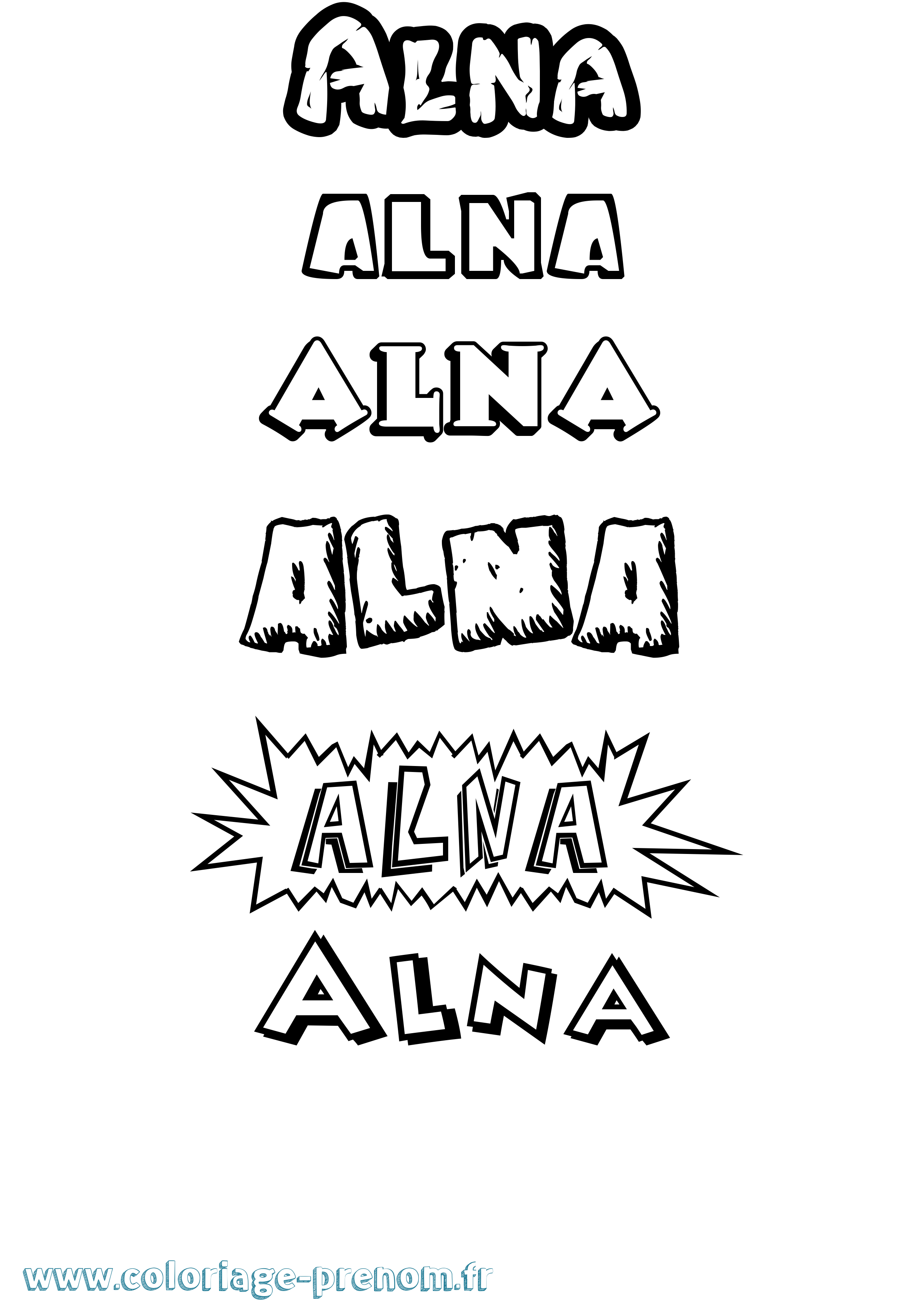 Coloriage prénom Alna Dessin Animé