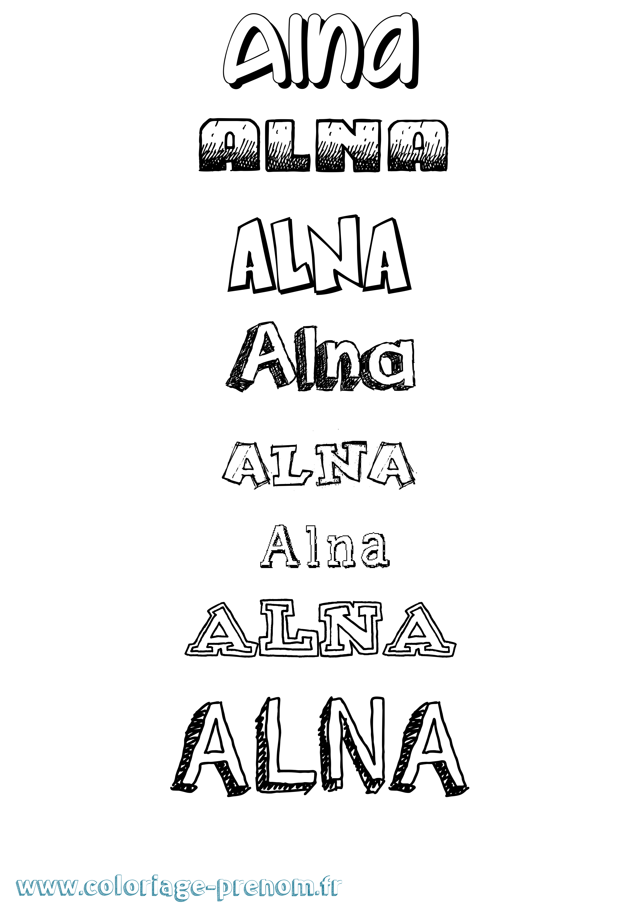 Coloriage prénom Alna Dessiné
