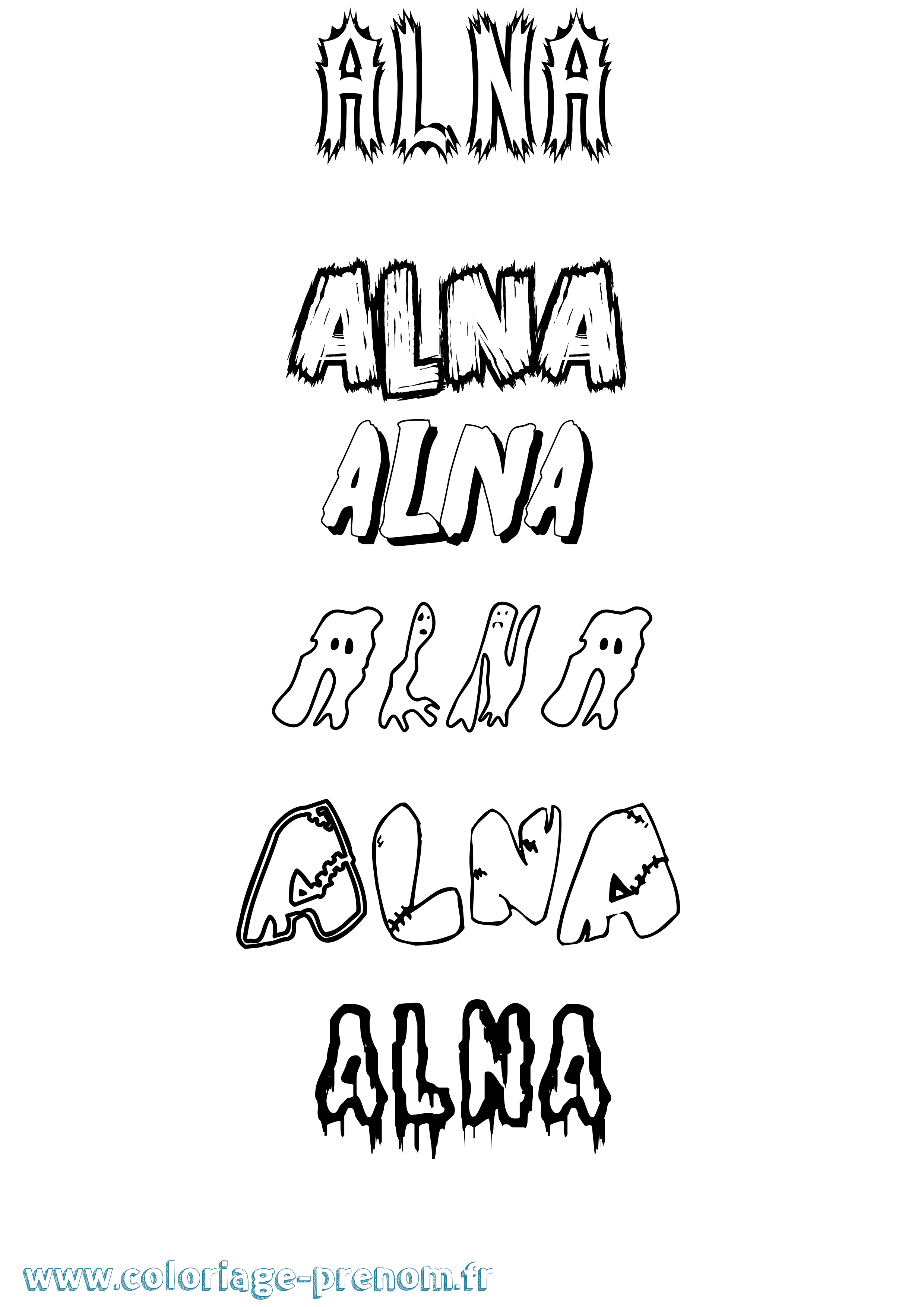 Coloriage prénom Alna Frisson