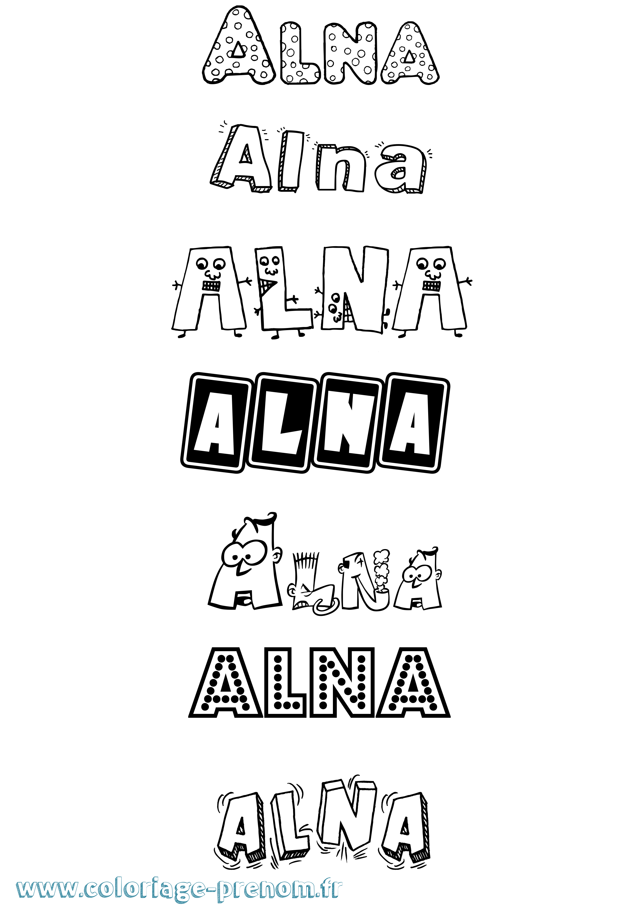 Coloriage prénom Alna Fun