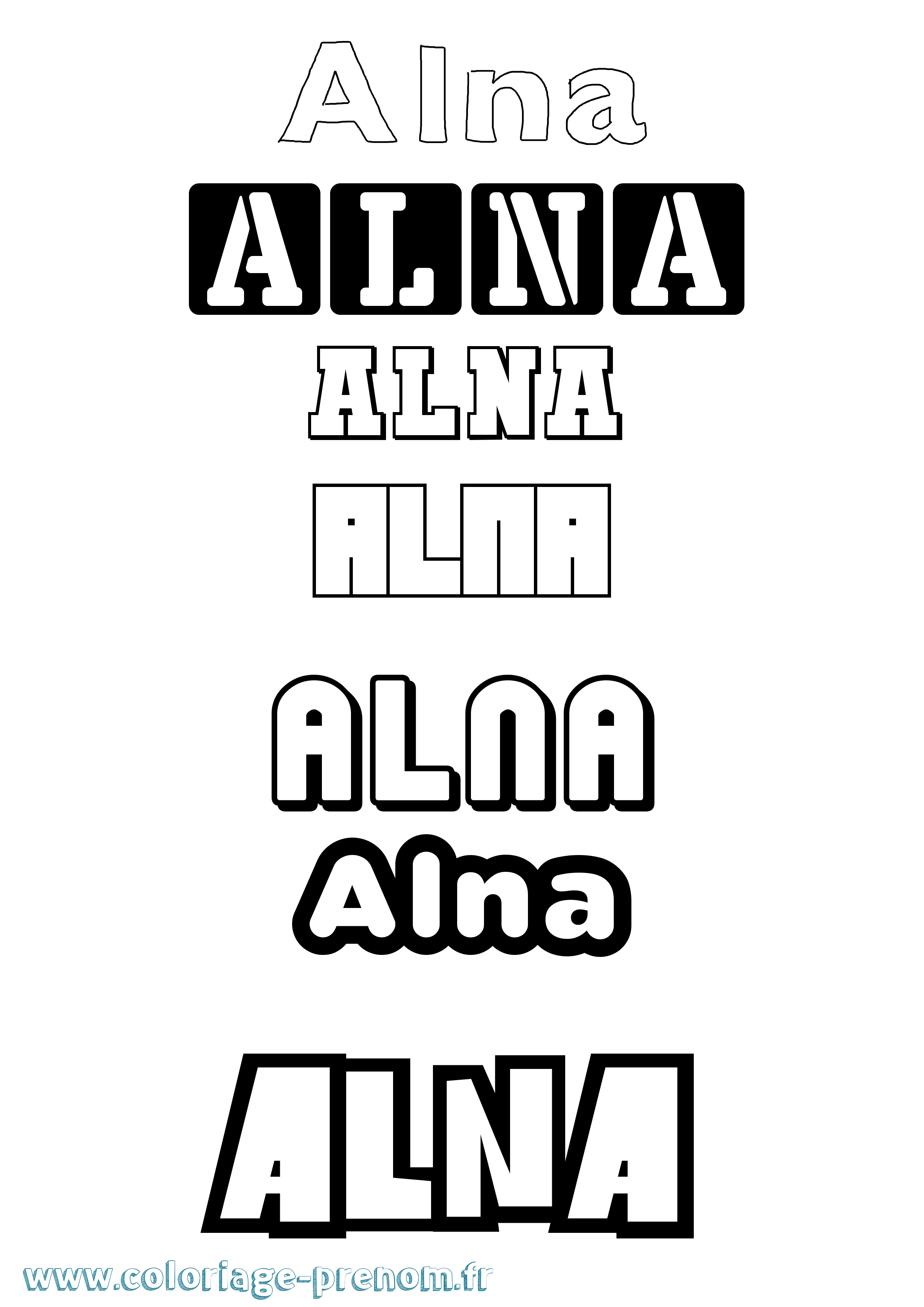 Coloriage prénom Alna Simple