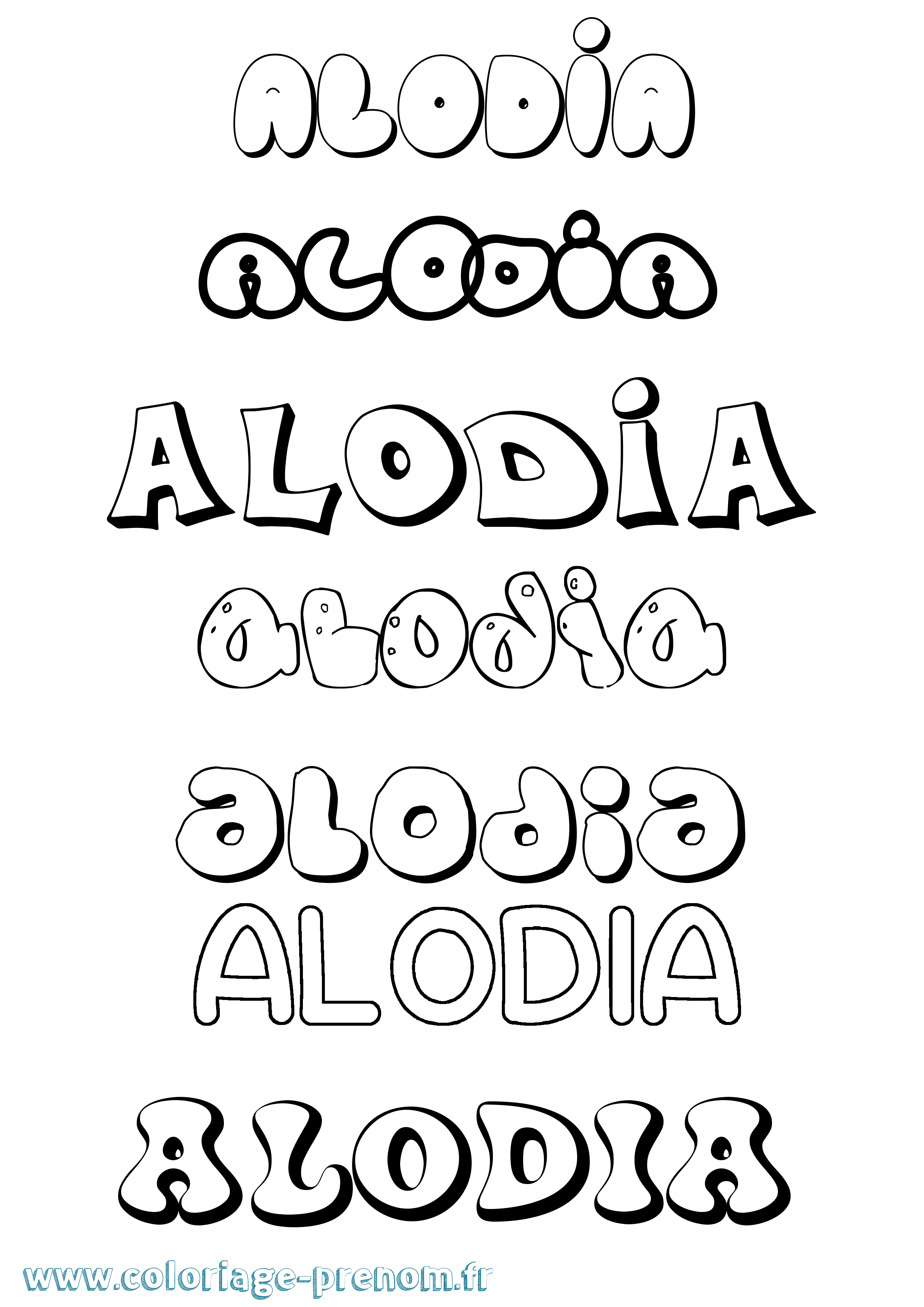 Coloriage prénom Alodia Bubble