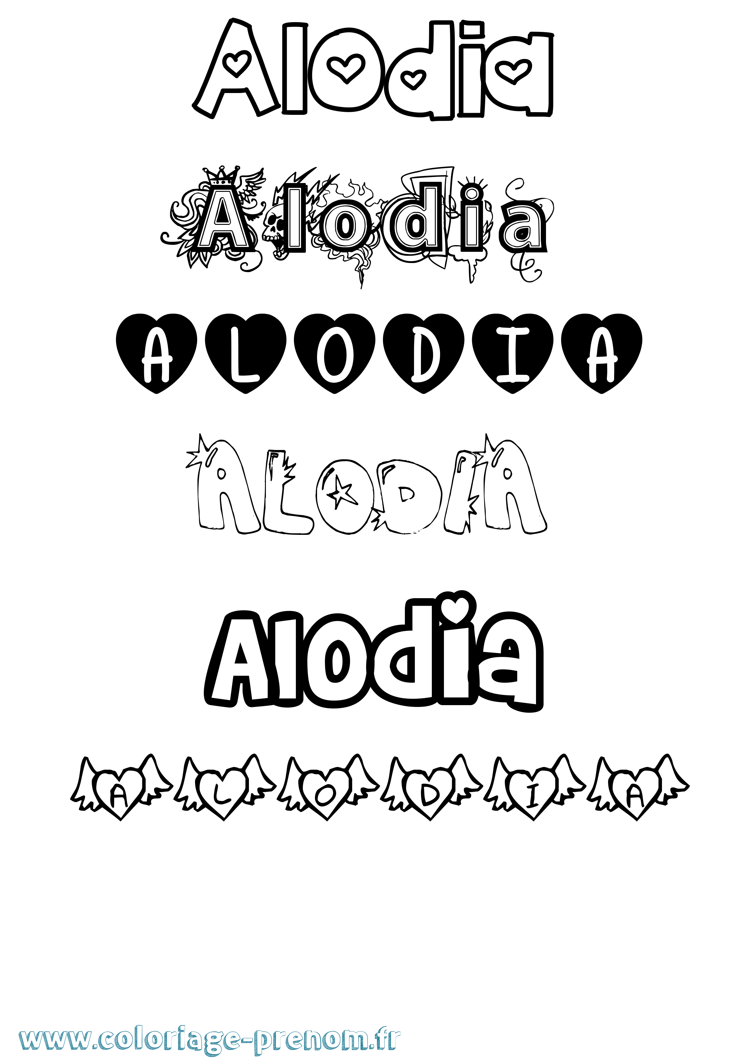 Coloriage prénom Alodia Girly