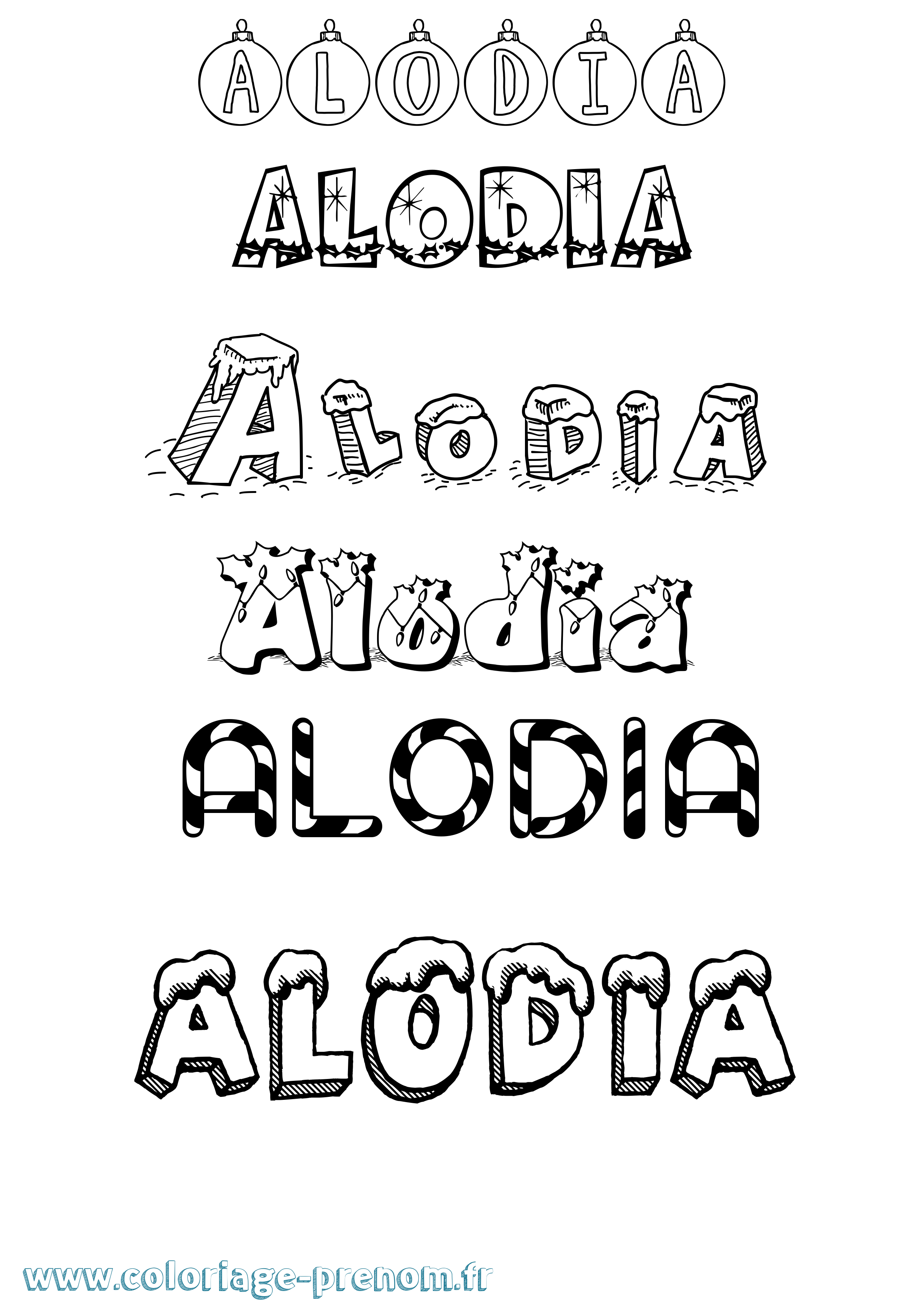 Coloriage prénom Alodia Noël