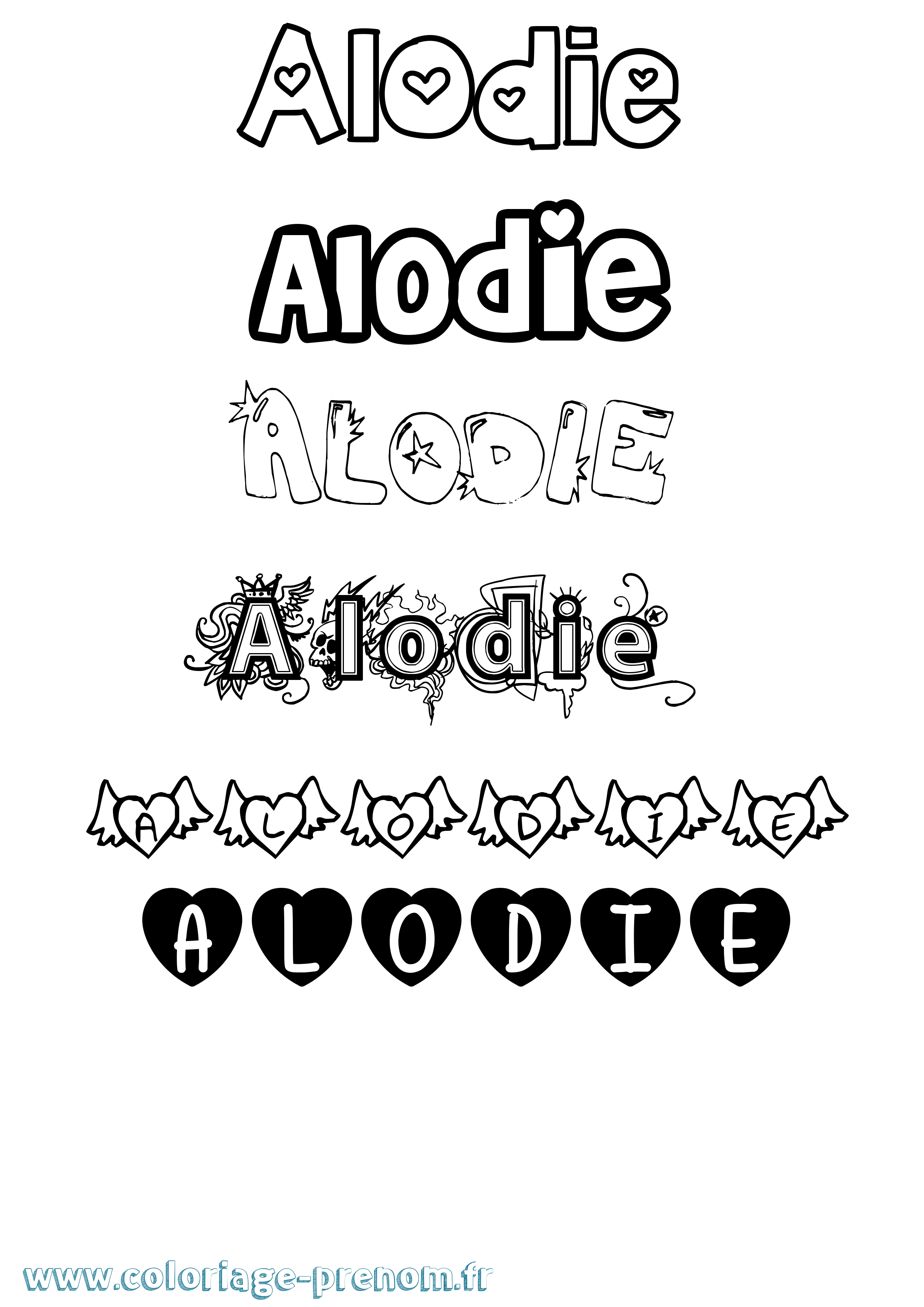Coloriage prénom Alodie Girly