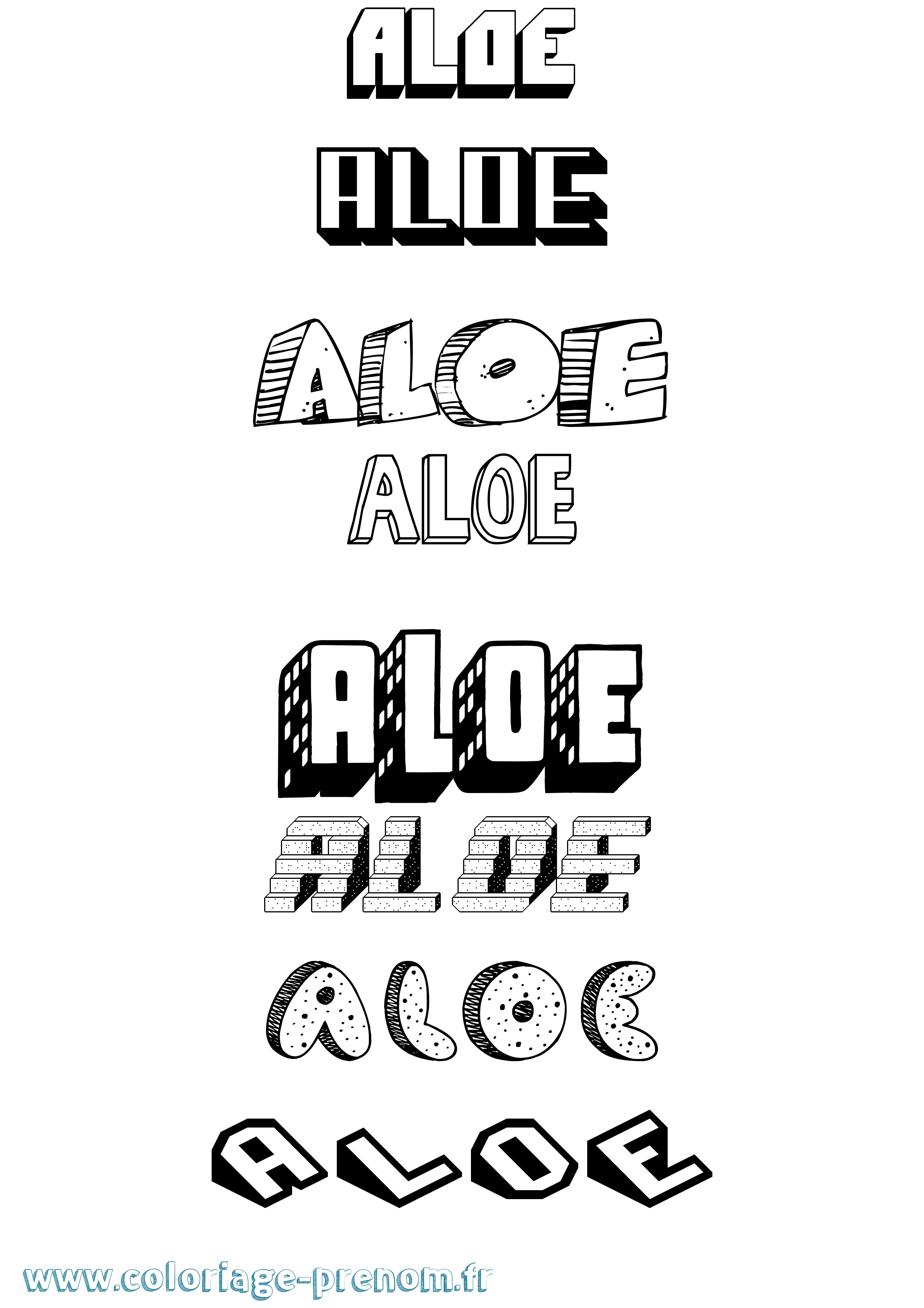 Coloriage Aloe Effet 3D Coloriage prénom Aloe Effet 3D