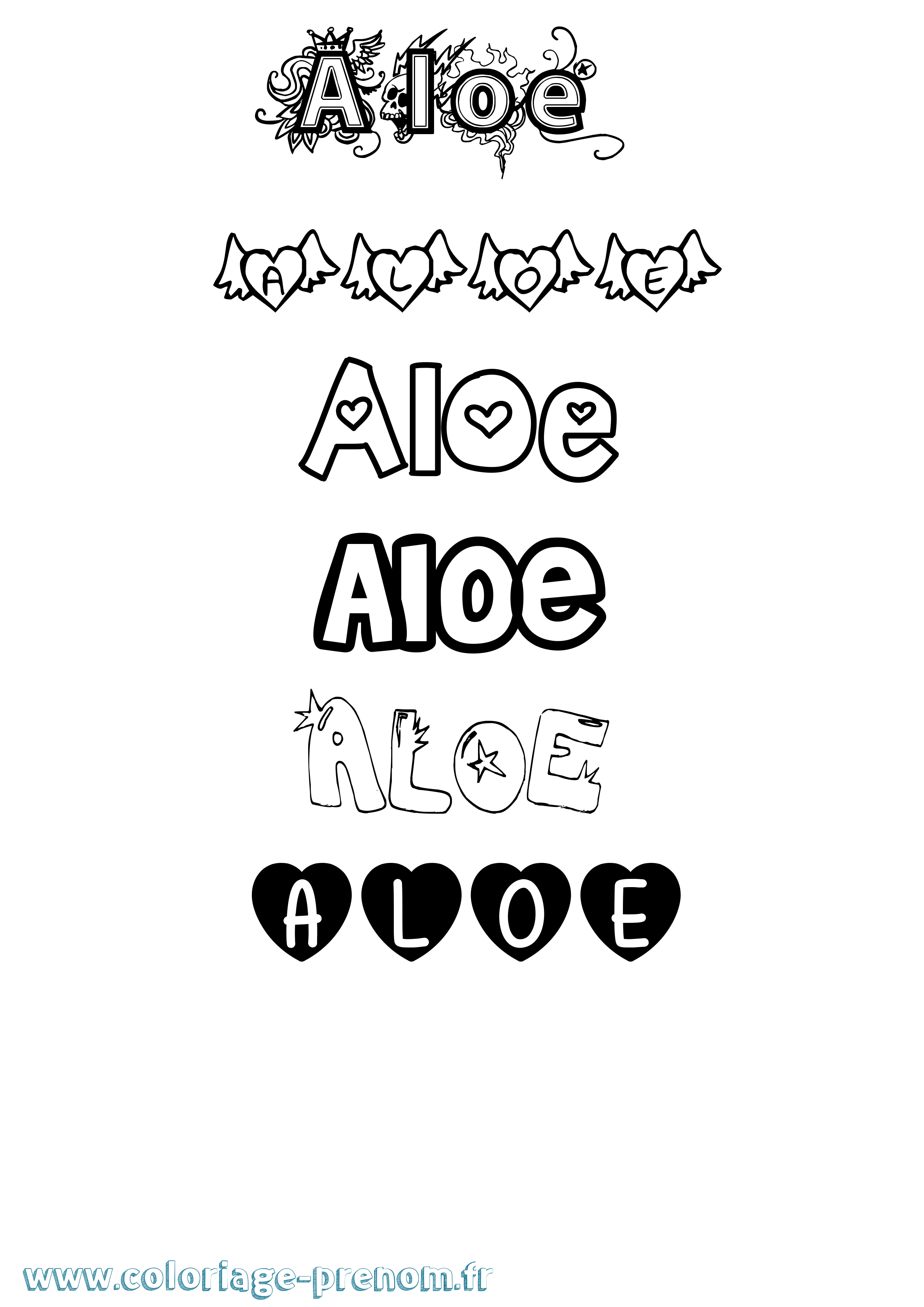 Coloriage Aloe Girly Coloriage prénom Aloe Girly