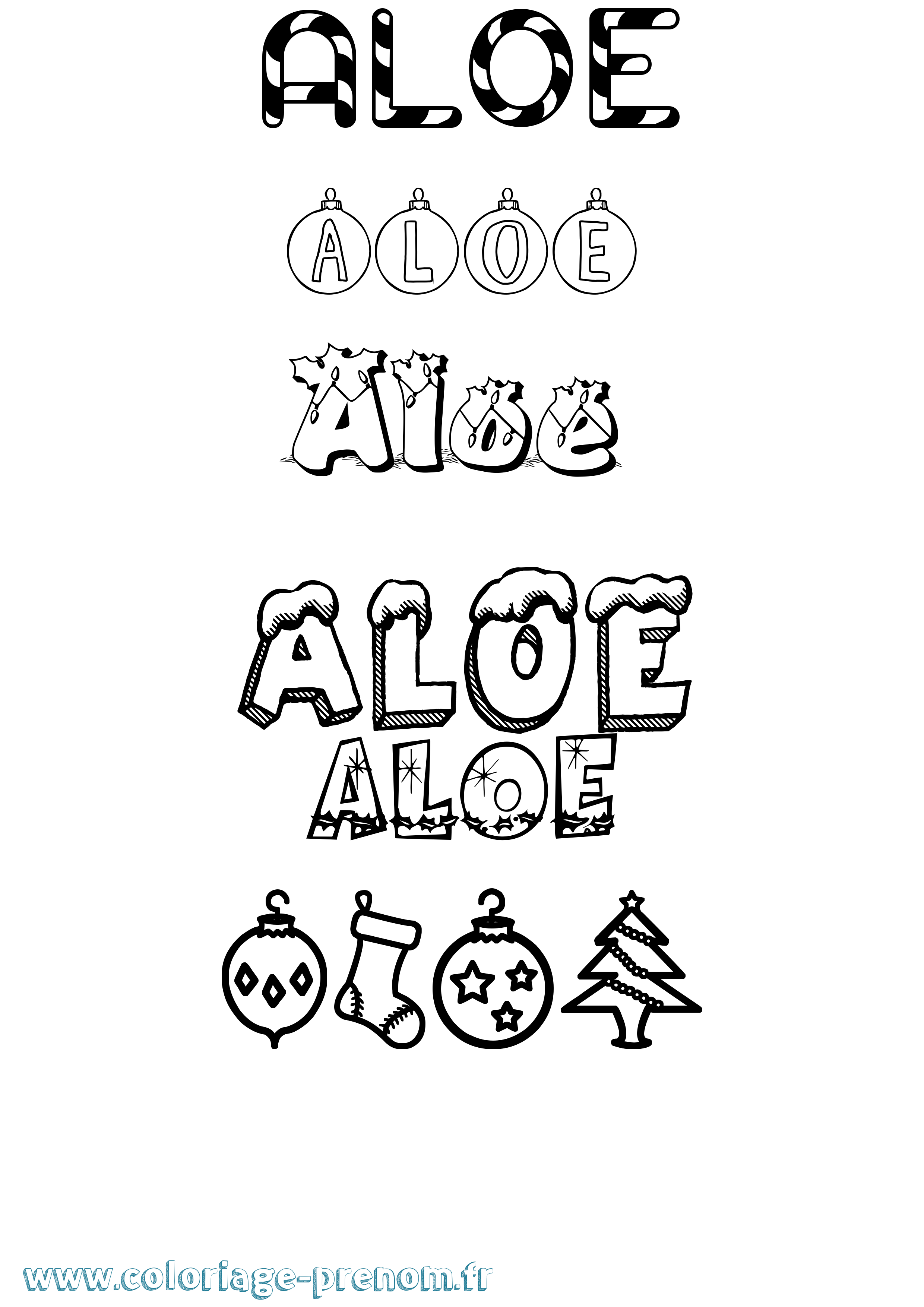 Coloriage Aloe Noël Coloriage prénom Aloe Noël