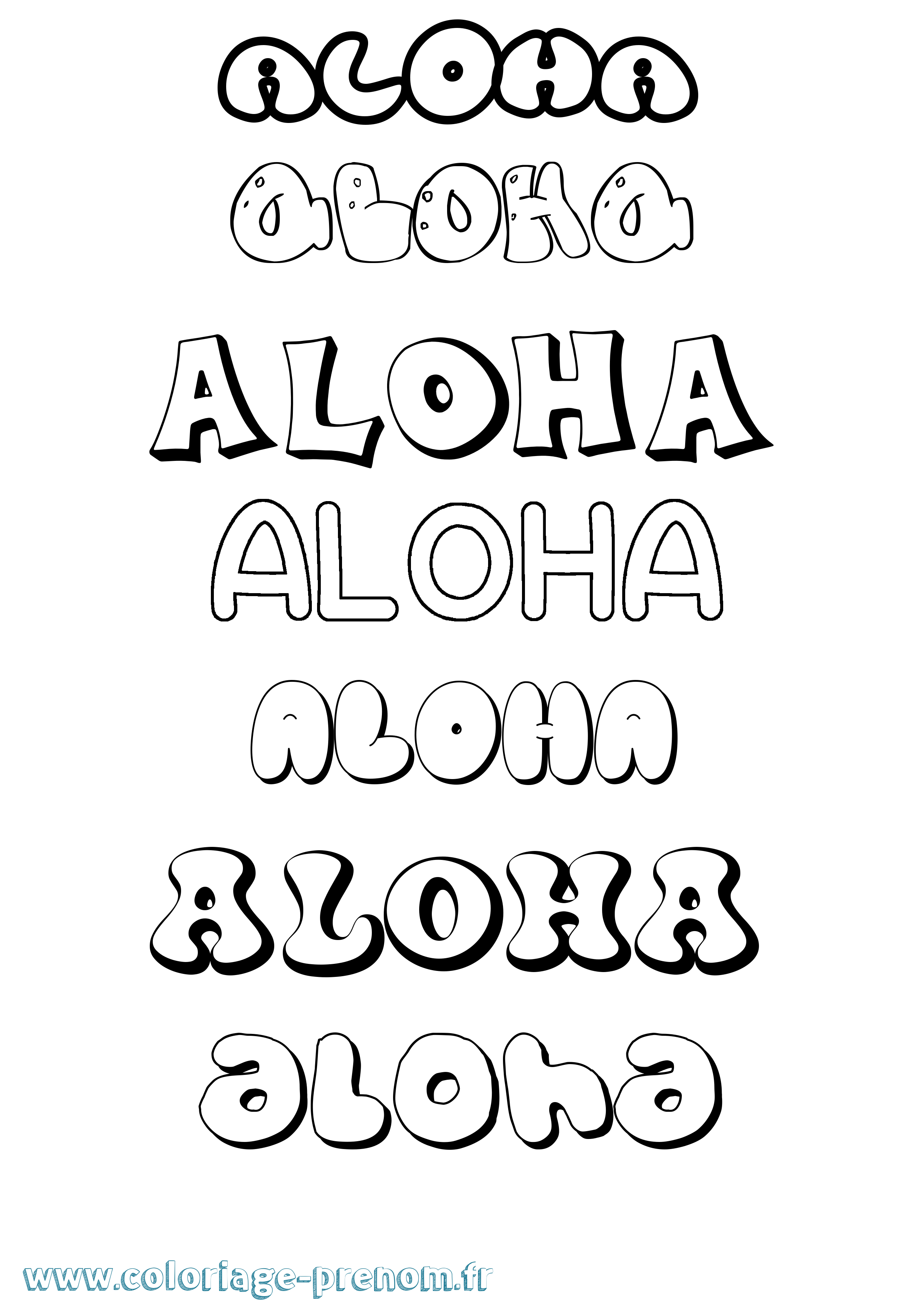 Coloriage prénom Aloha Bubble
