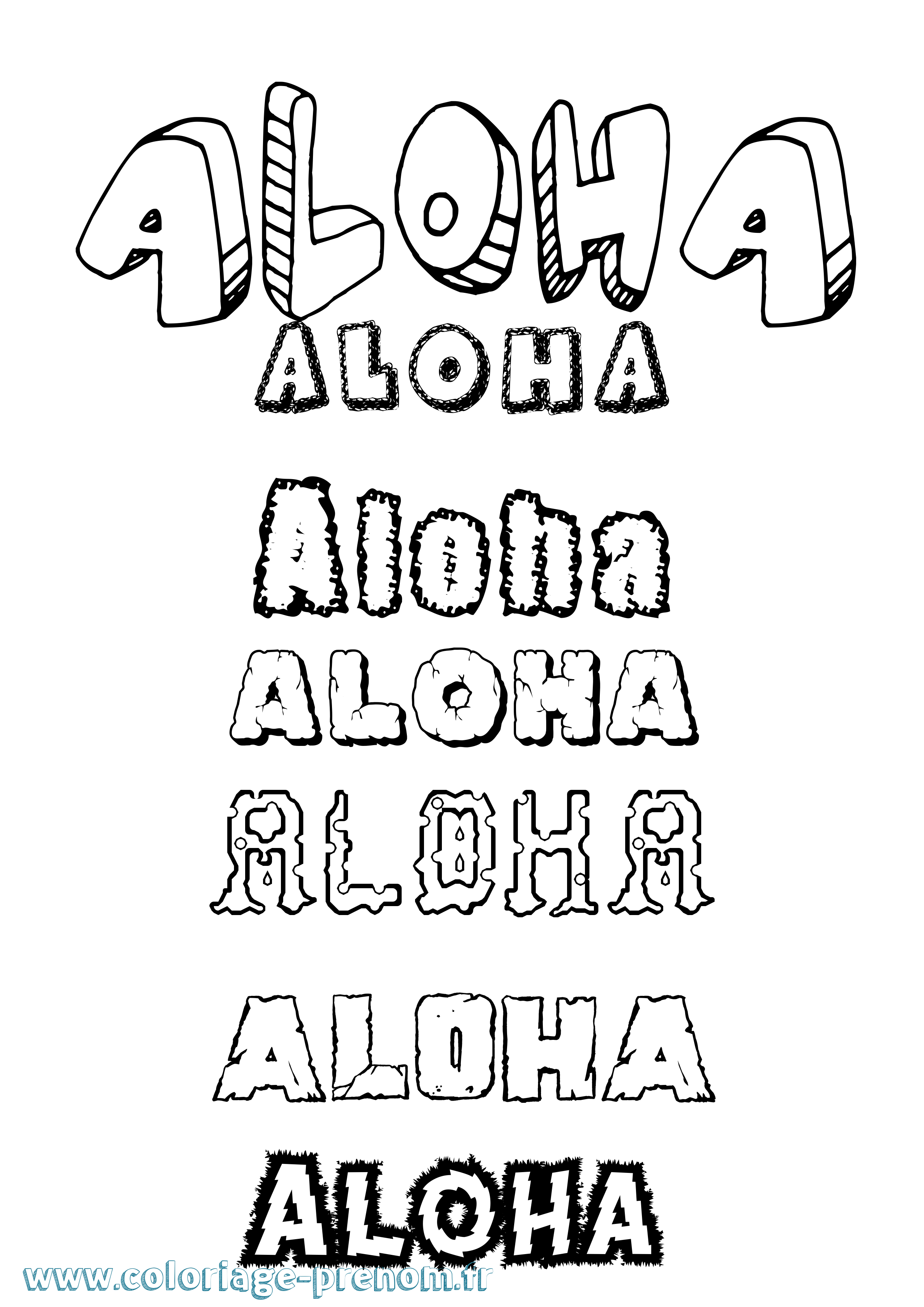 Coloriage prénom Aloha Destructuré