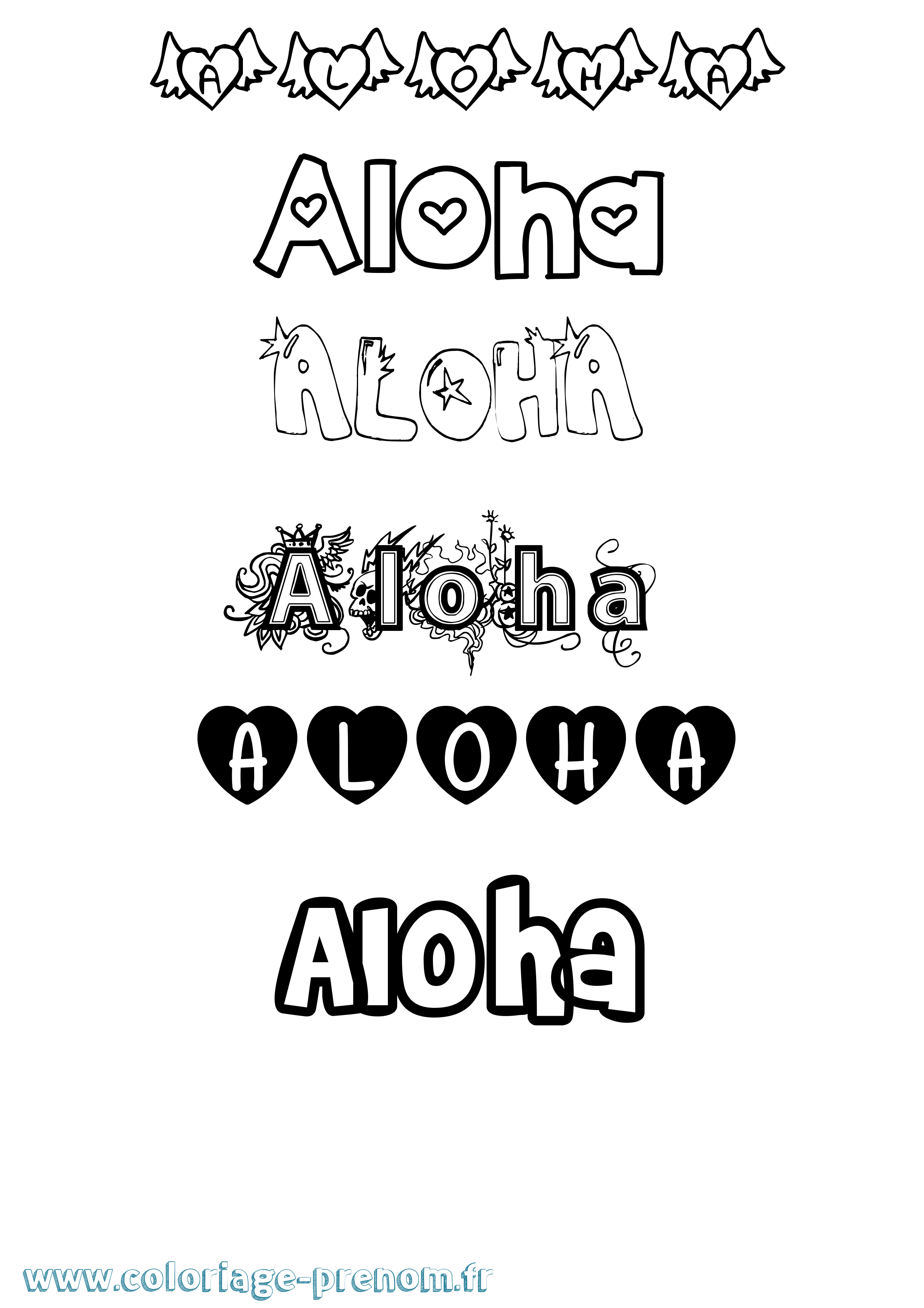 Coloriage prénom Aloha Girly