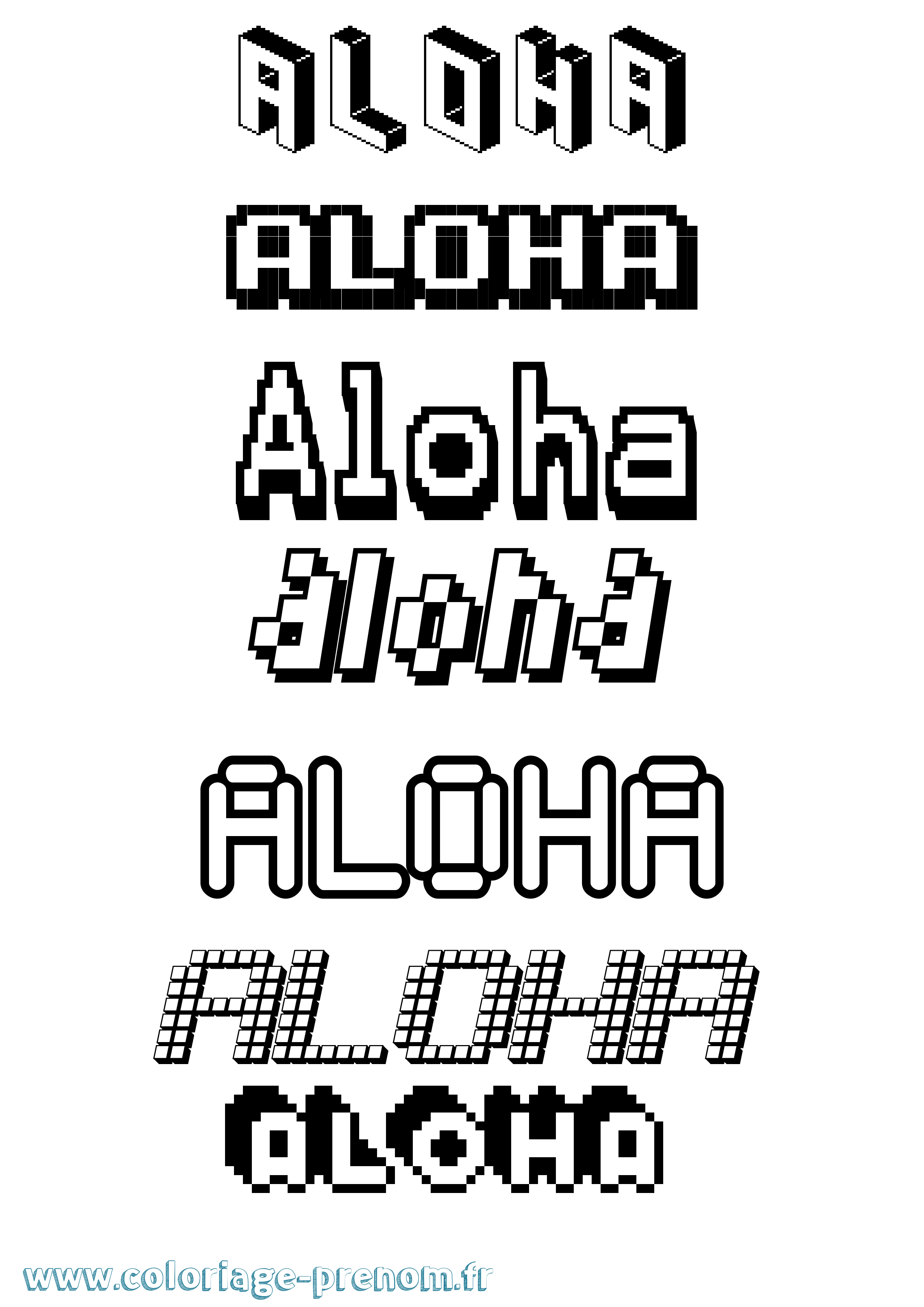 Coloriage prénom Aloha Pixel