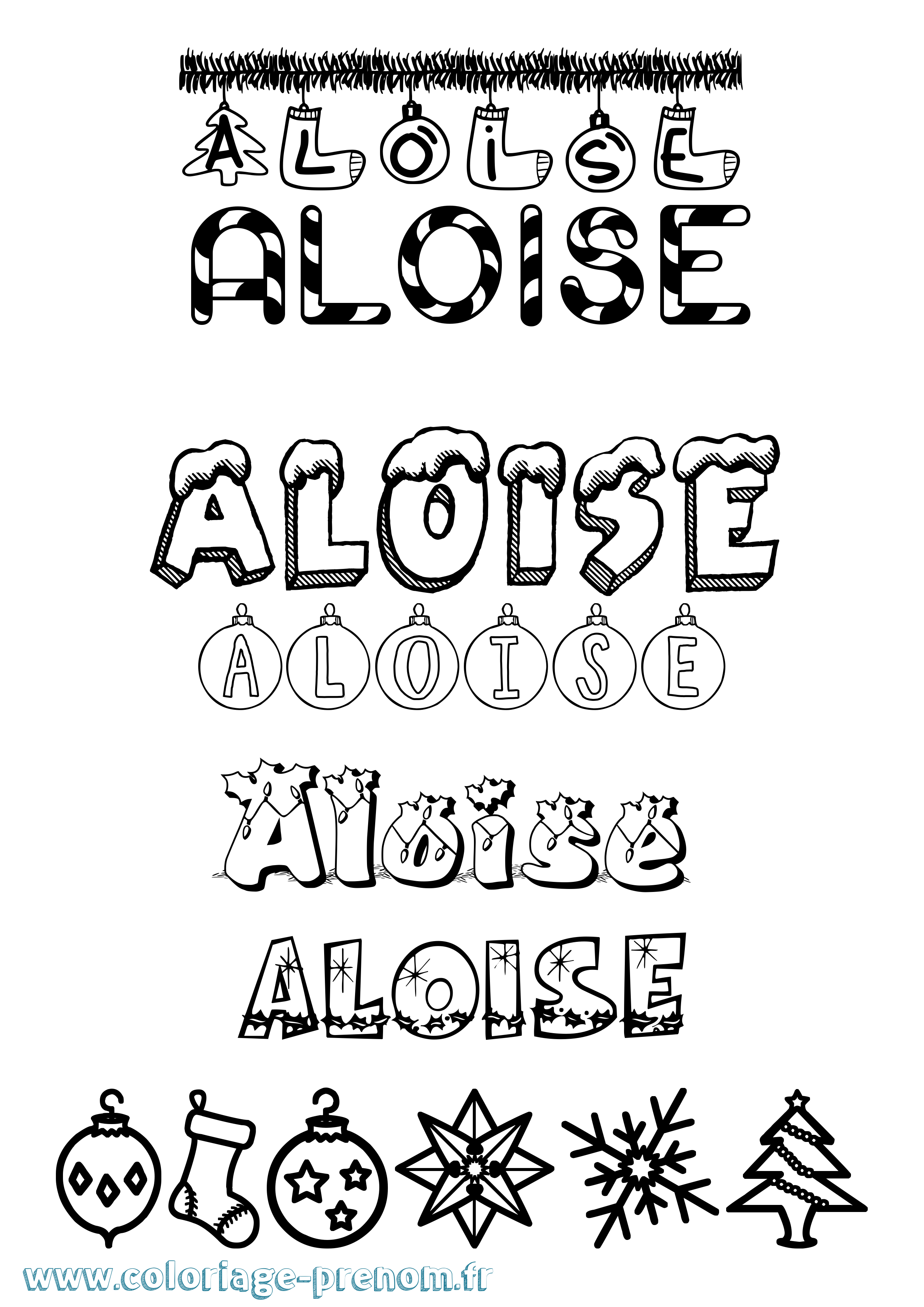 Coloriage Aloise Noël Coloriage prénom Aloise Noël