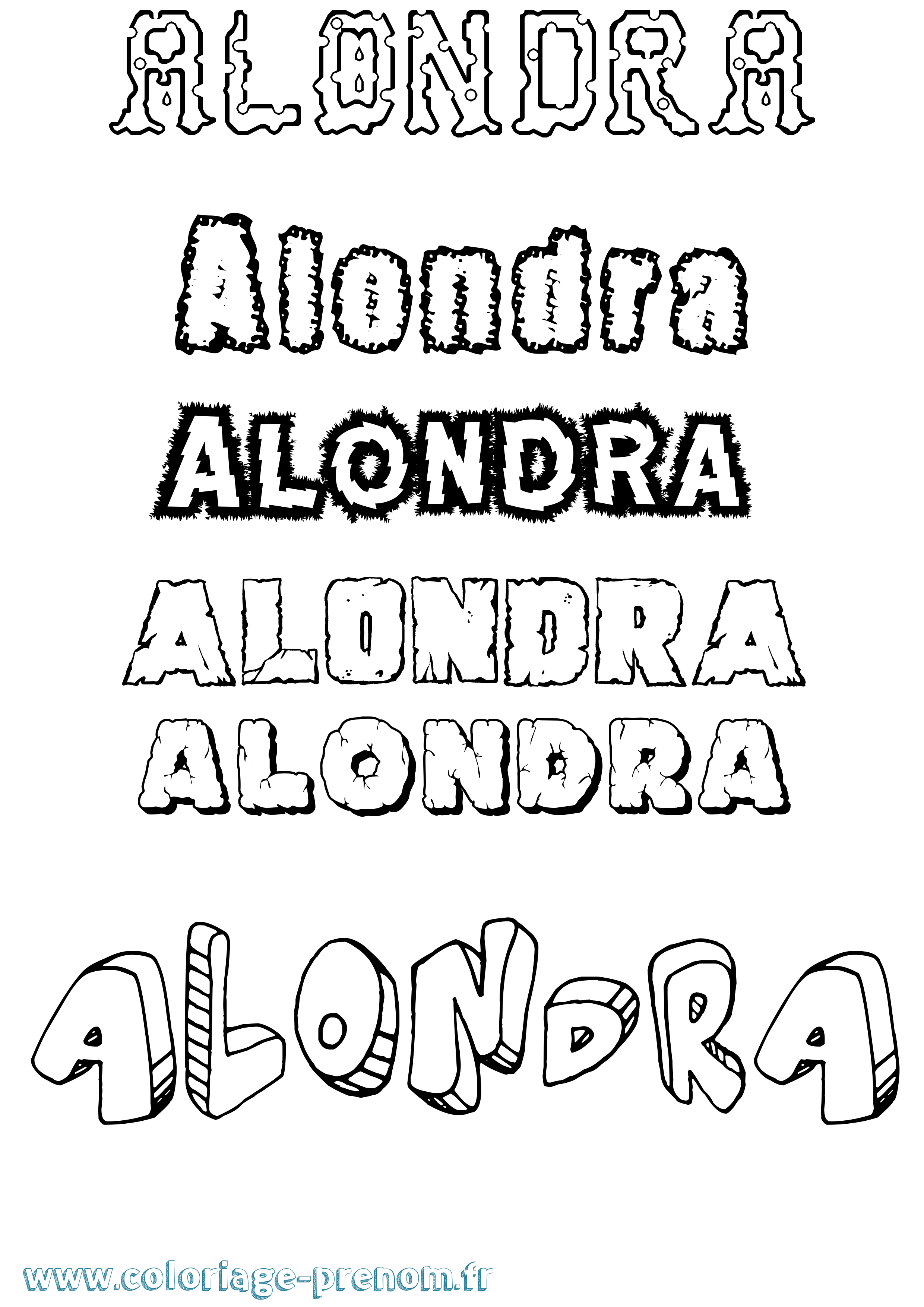 Coloriage prénom Alondra Destructuré