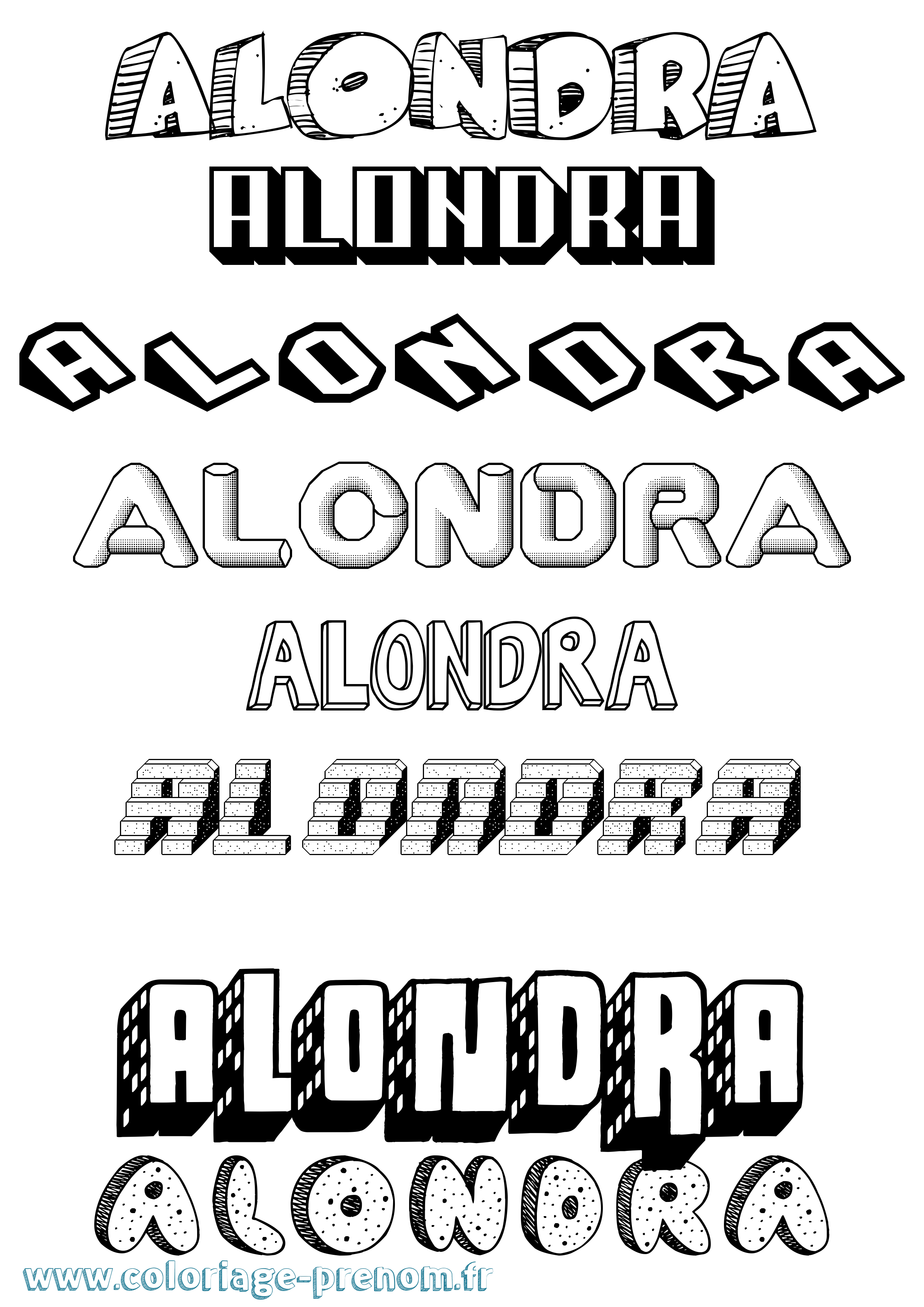 Coloriage prénom Alondra Effet 3D