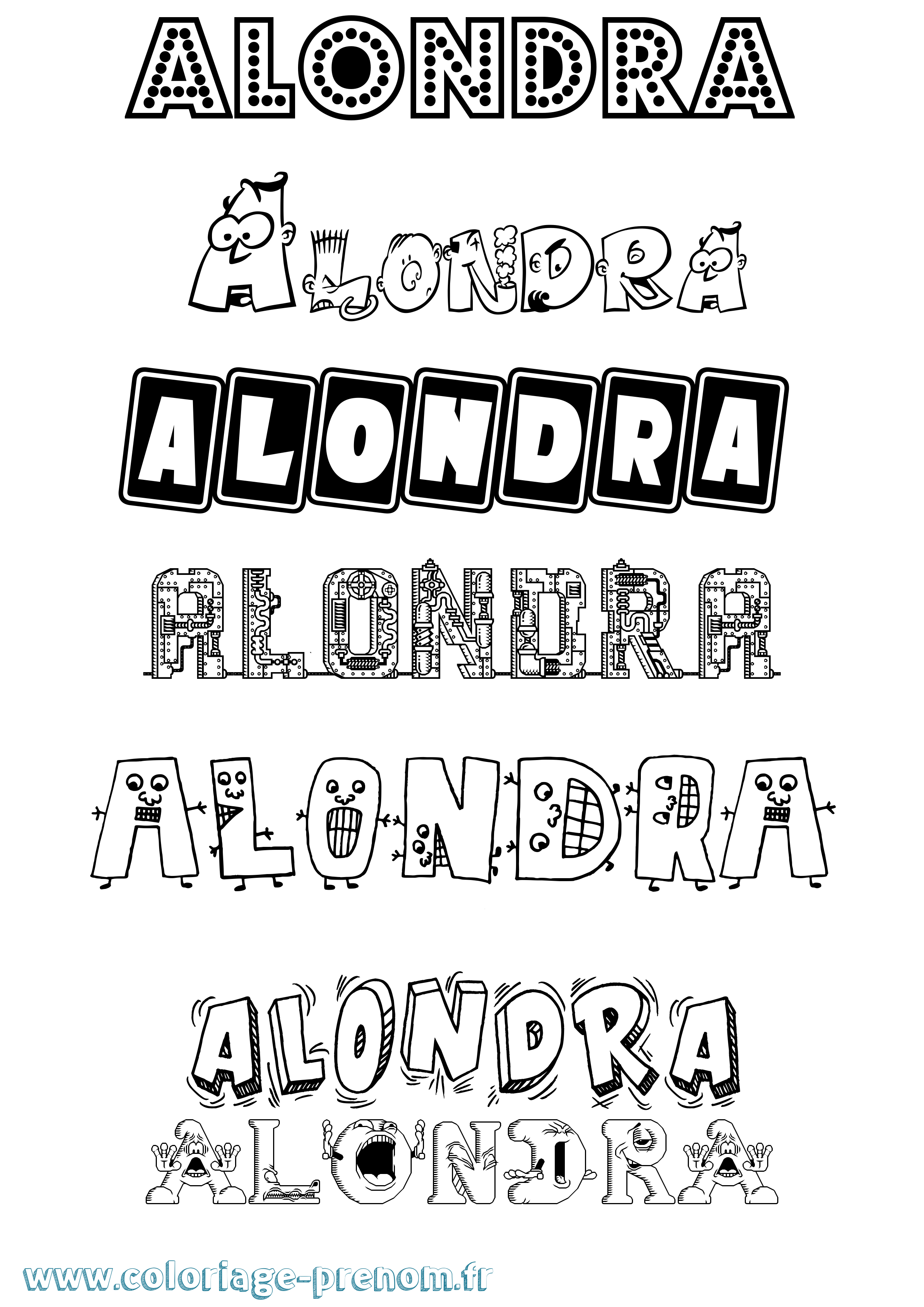Coloriage prénom Alondra Fun