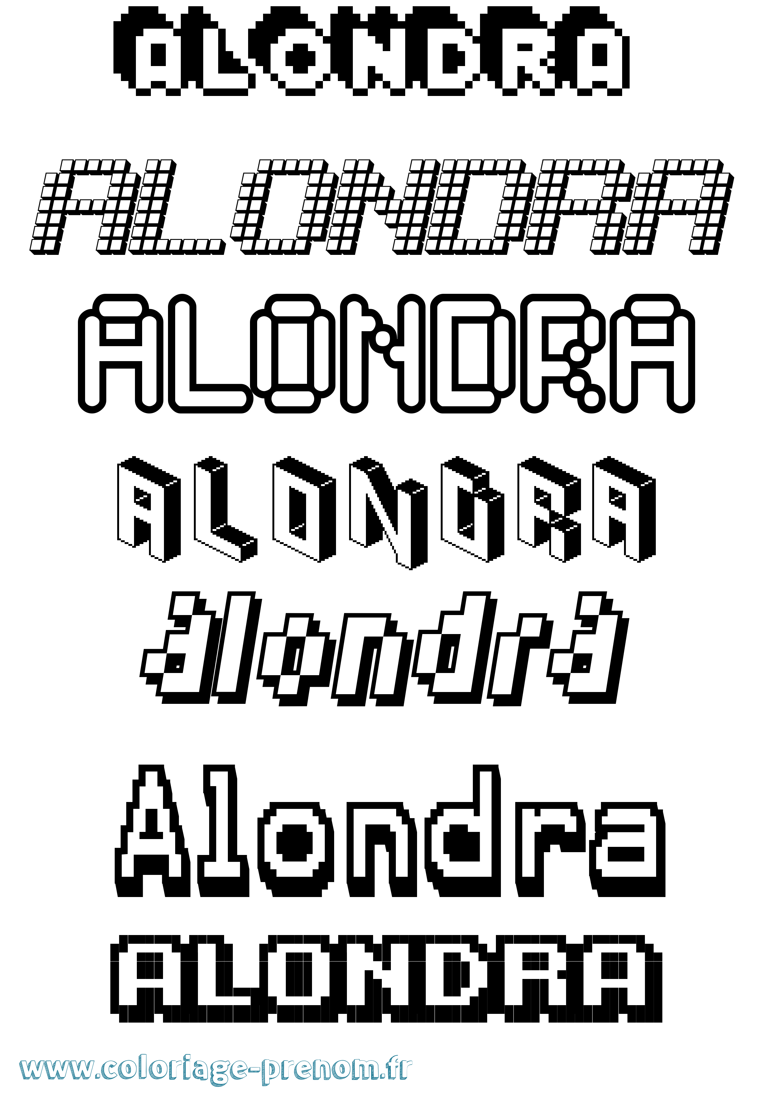 Coloriage prénom Alondra Pixel