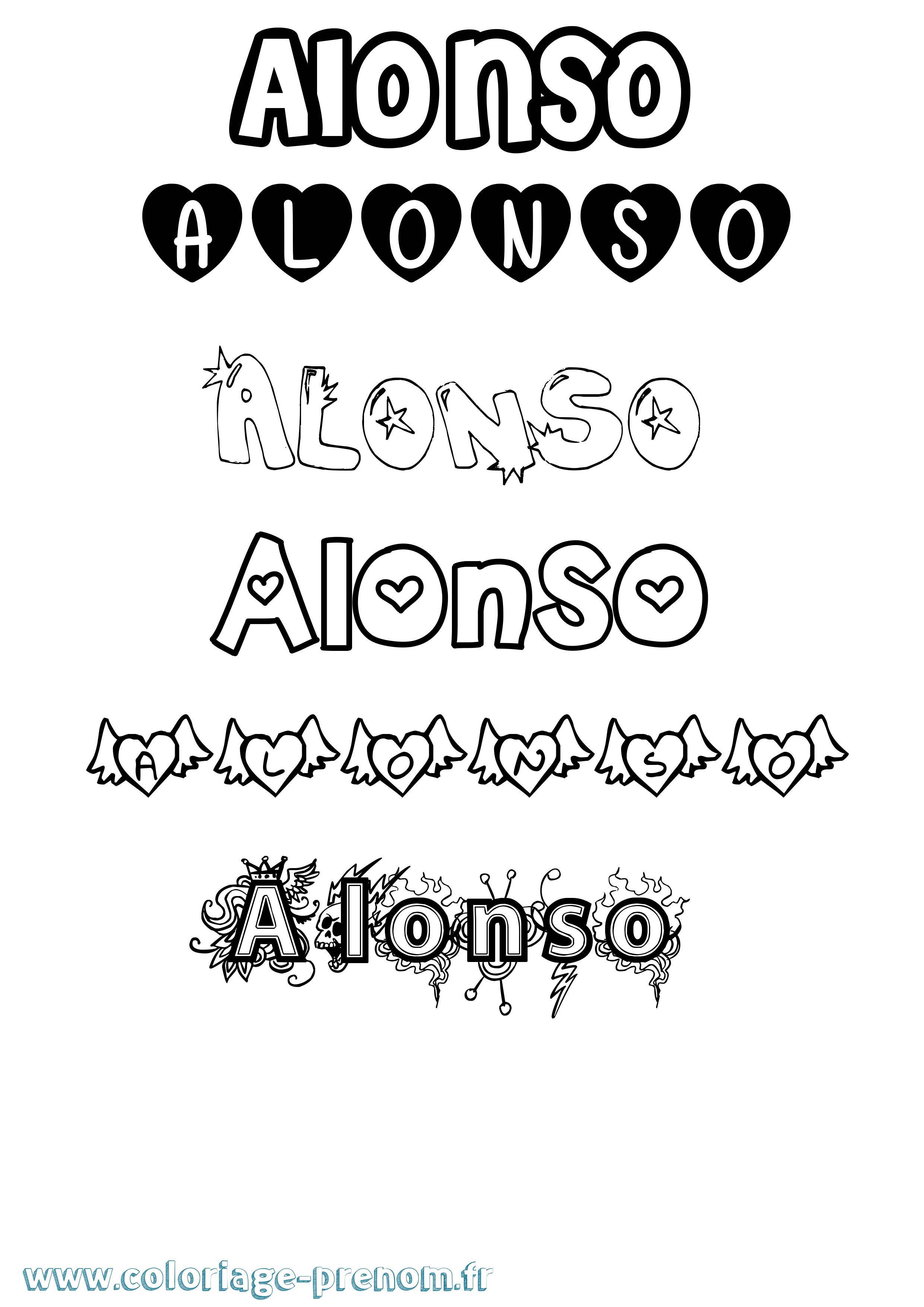 Coloriage prénom Alonso Girly