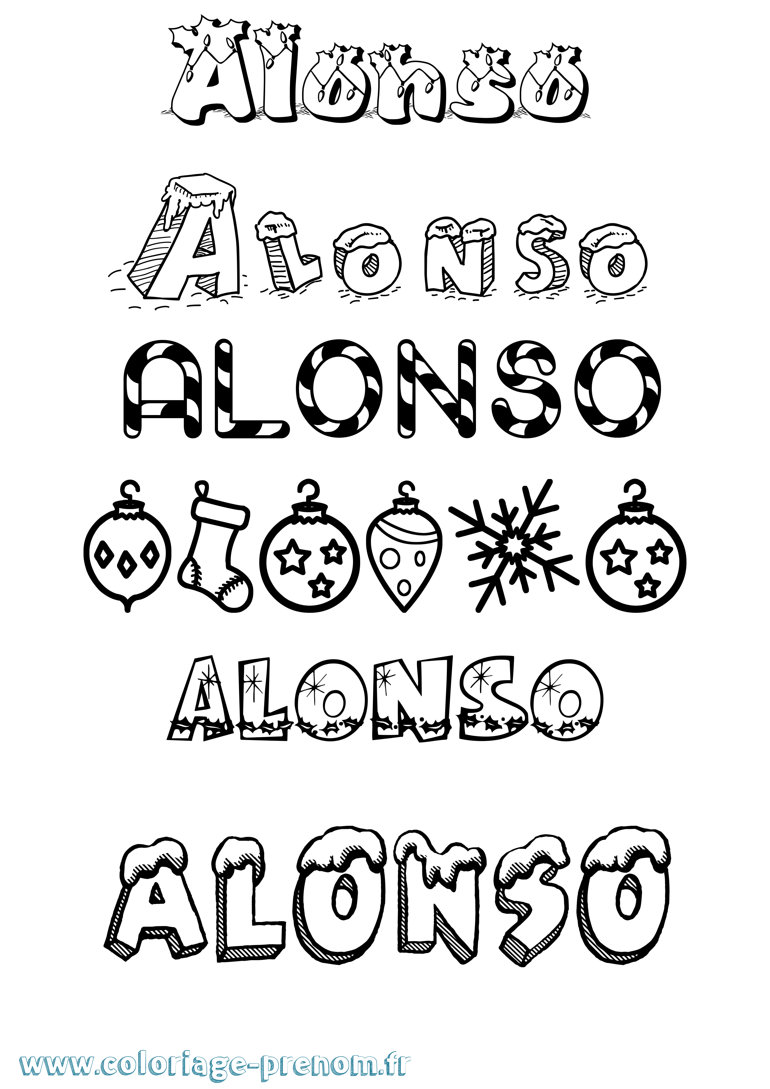Coloriage prénom Alonso Noël