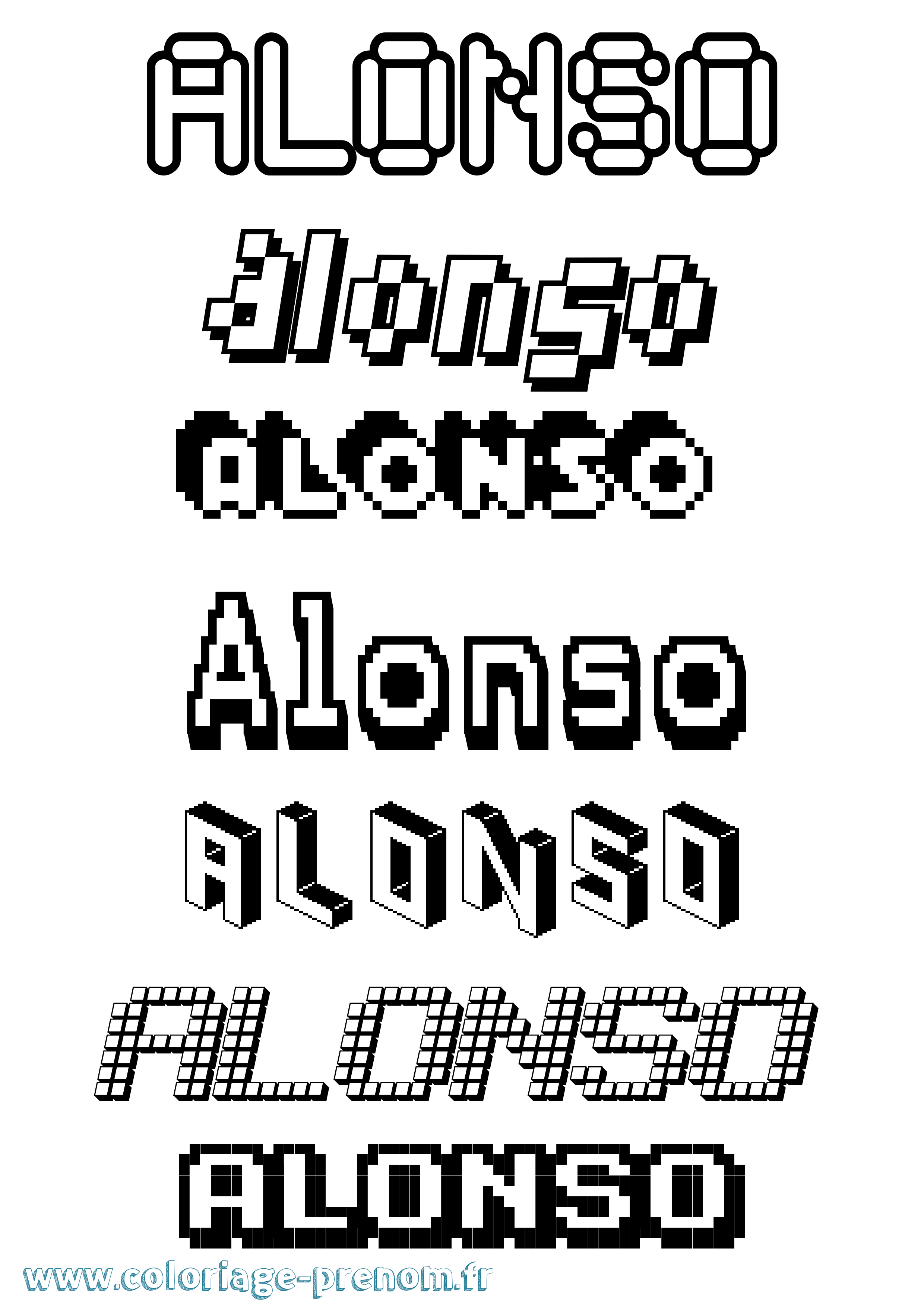 Coloriage prénom Alonso Pixel