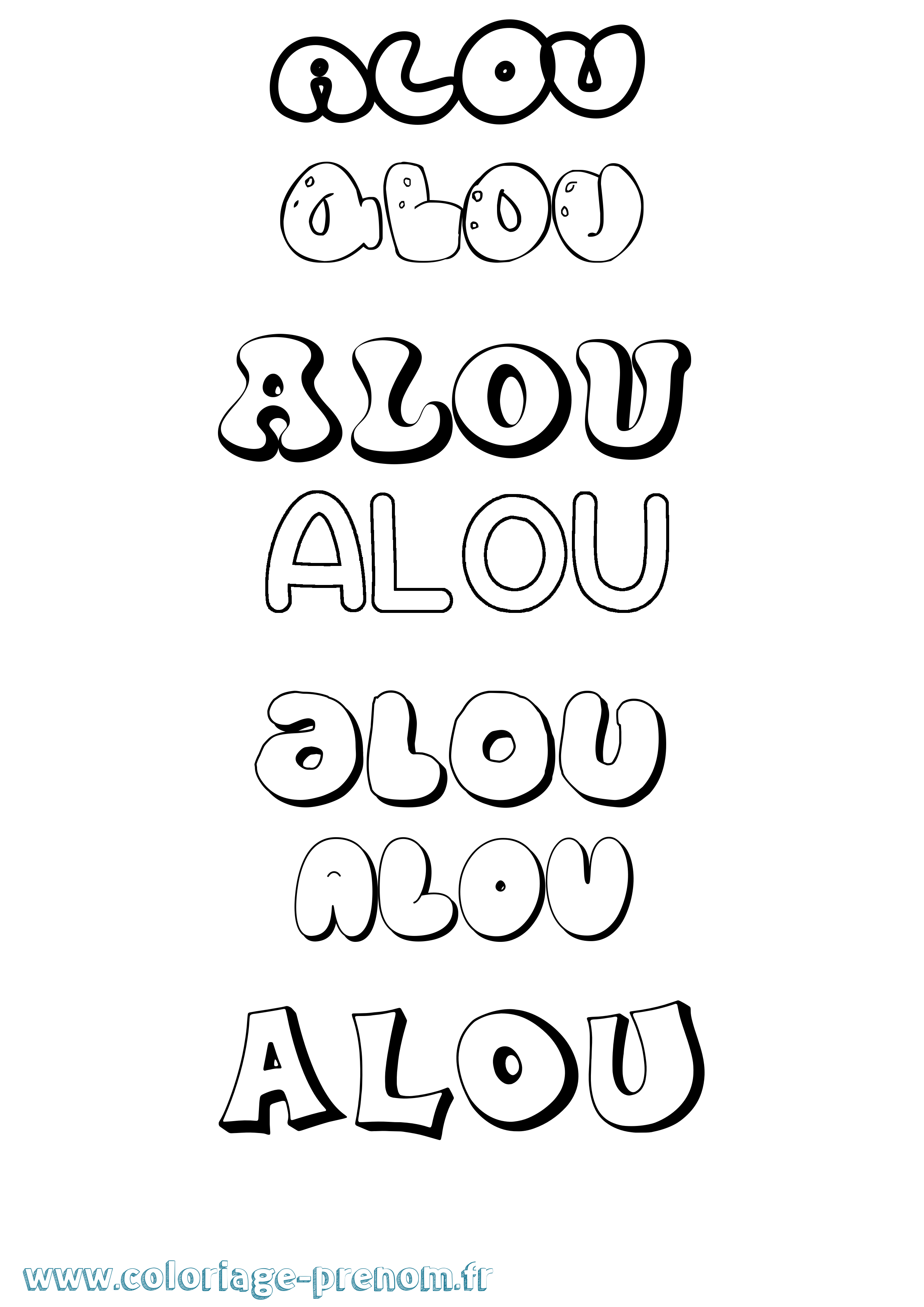 Coloriage prénom Alou Bubble
