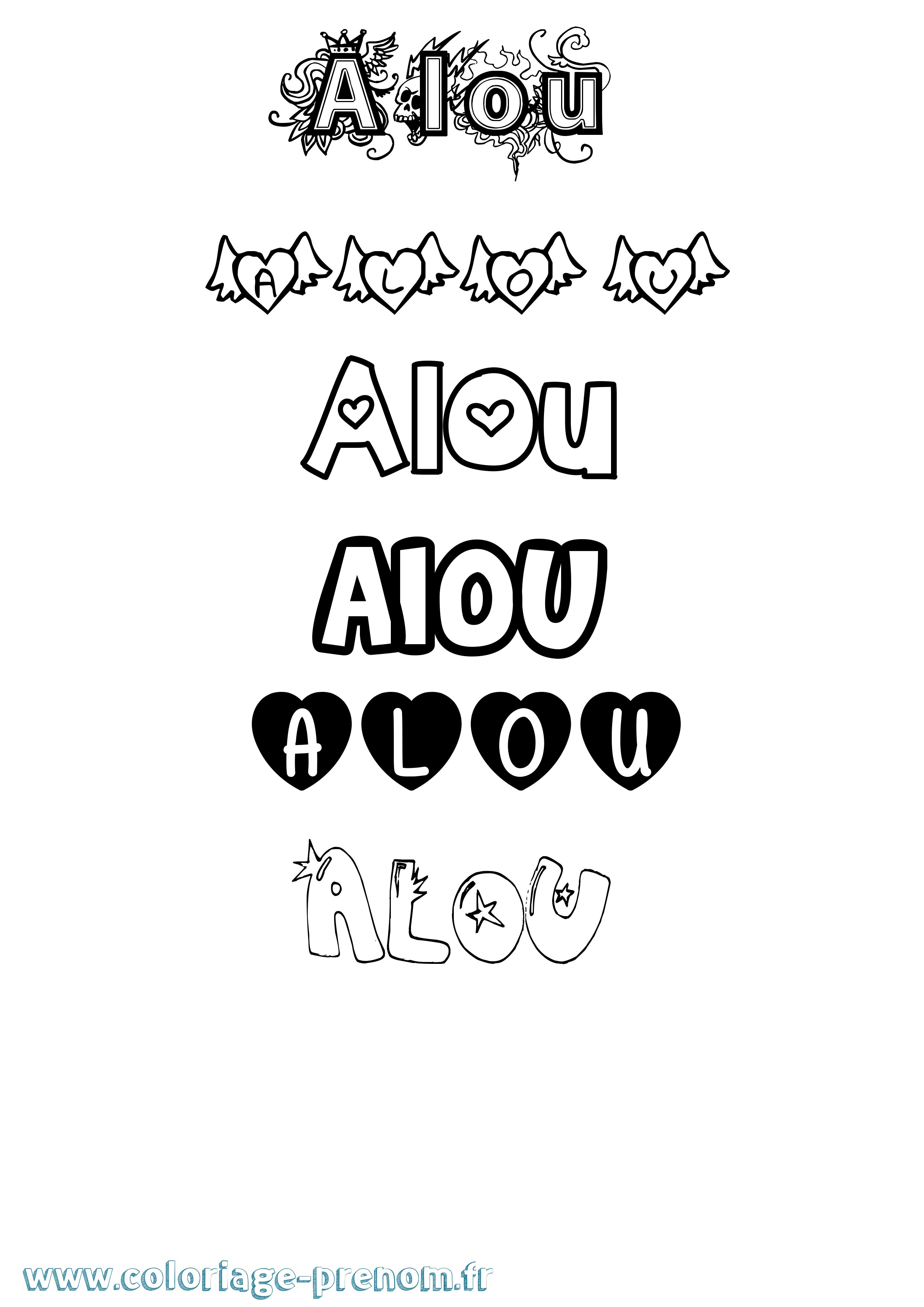 Coloriage Alou Girly Coloriage prénom Alou Girly