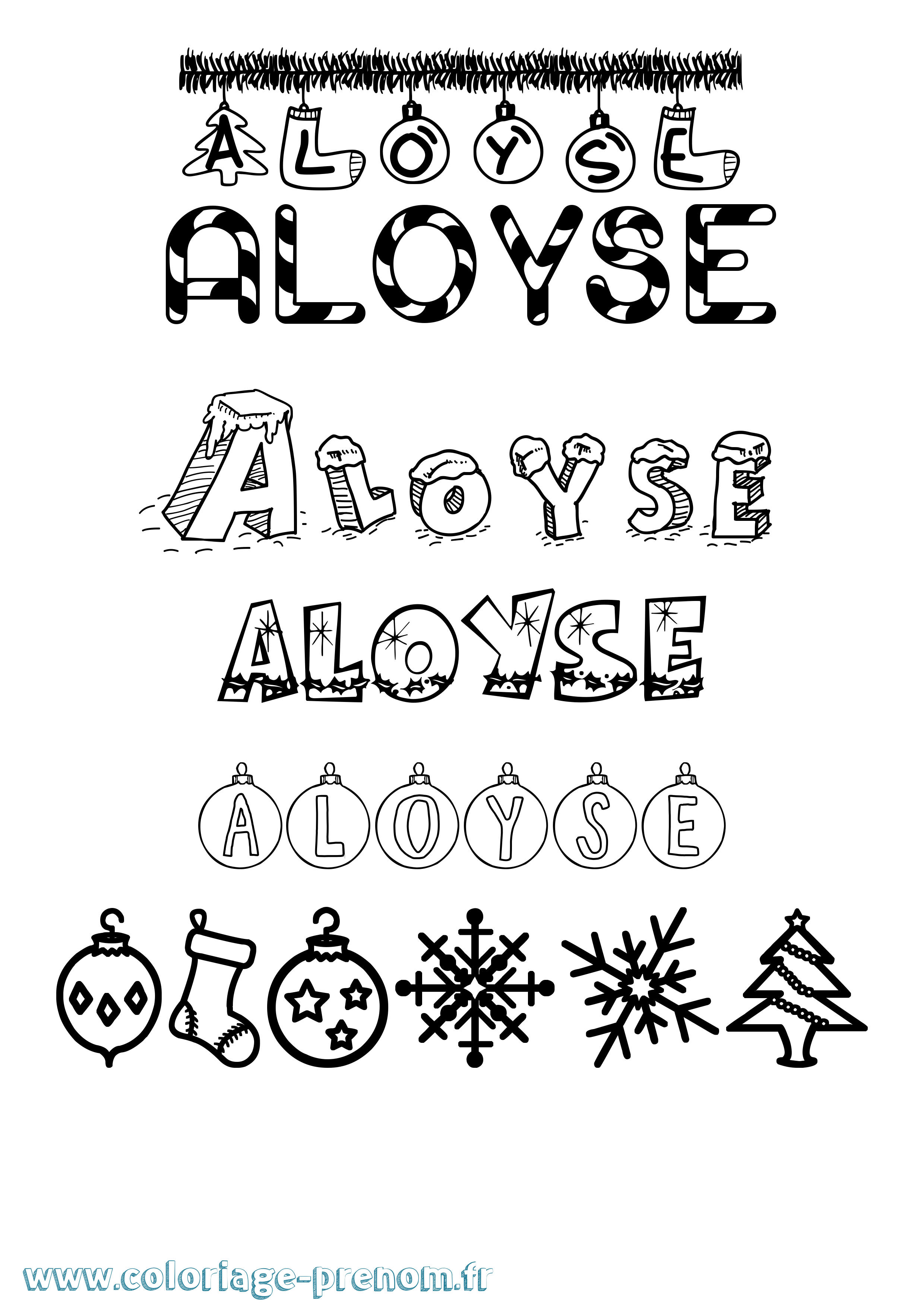 Coloriage prénom Aloyse Noël