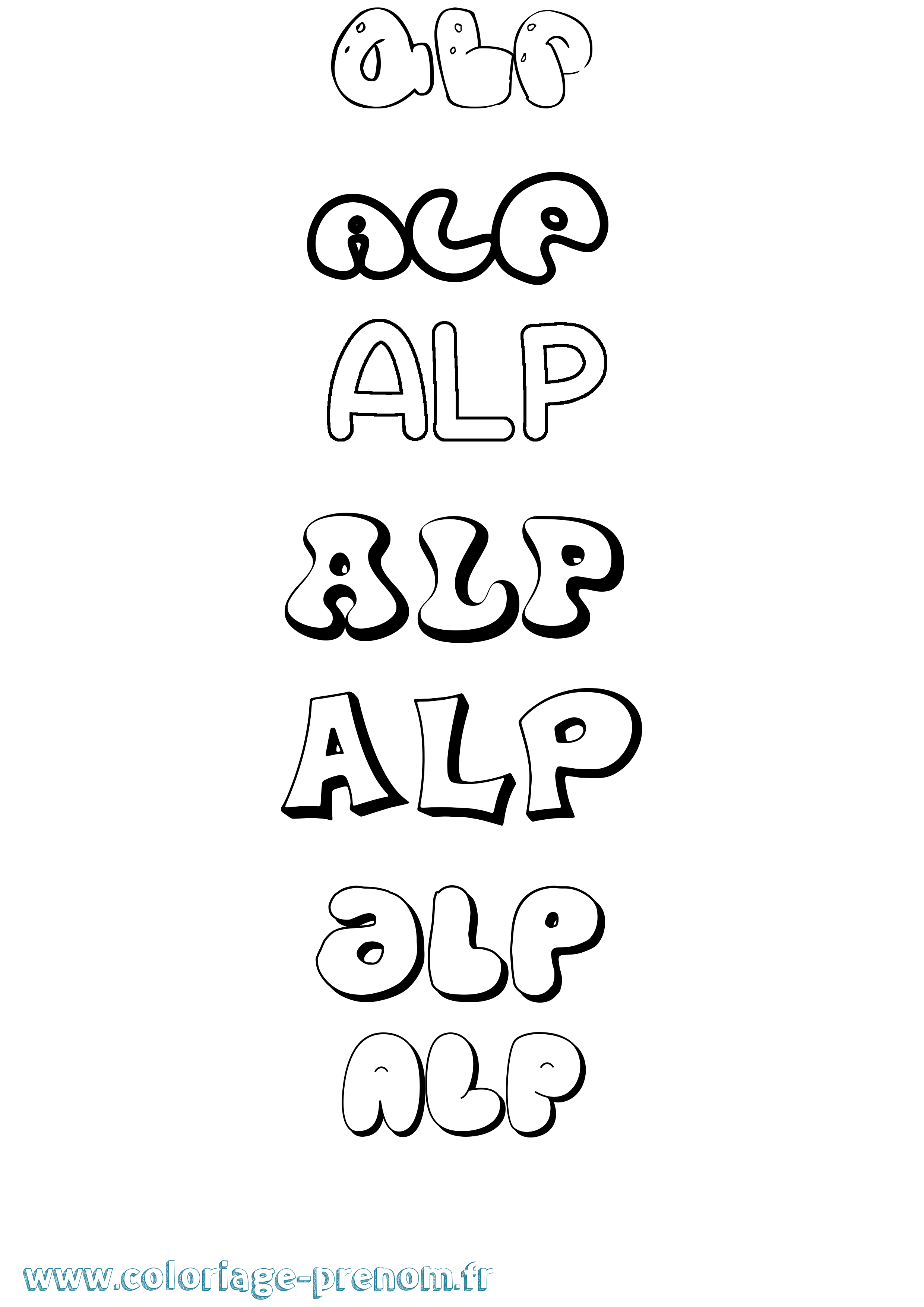 Coloriage prénom Alp Bubble