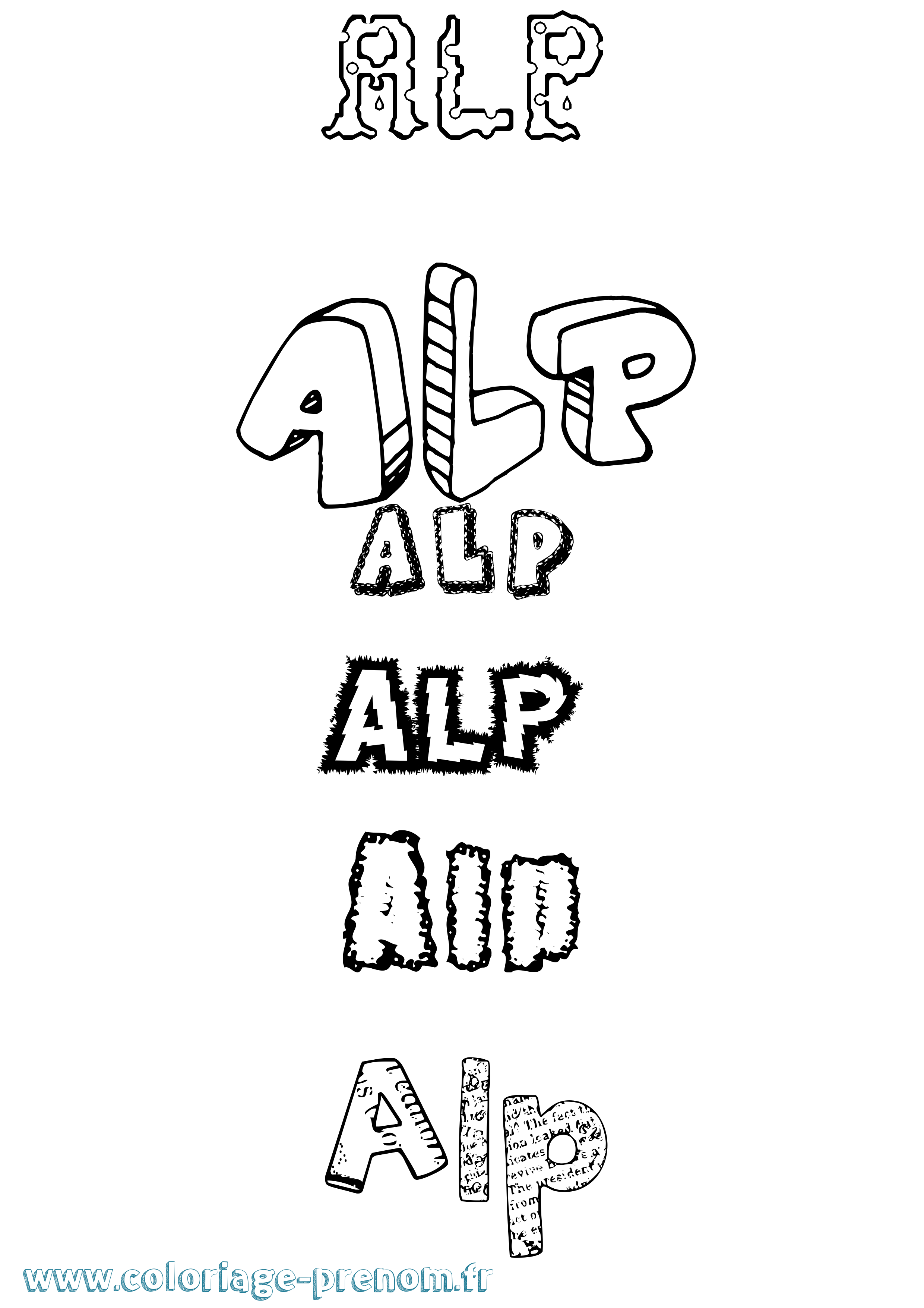 Coloriage prénom Alp Destructuré