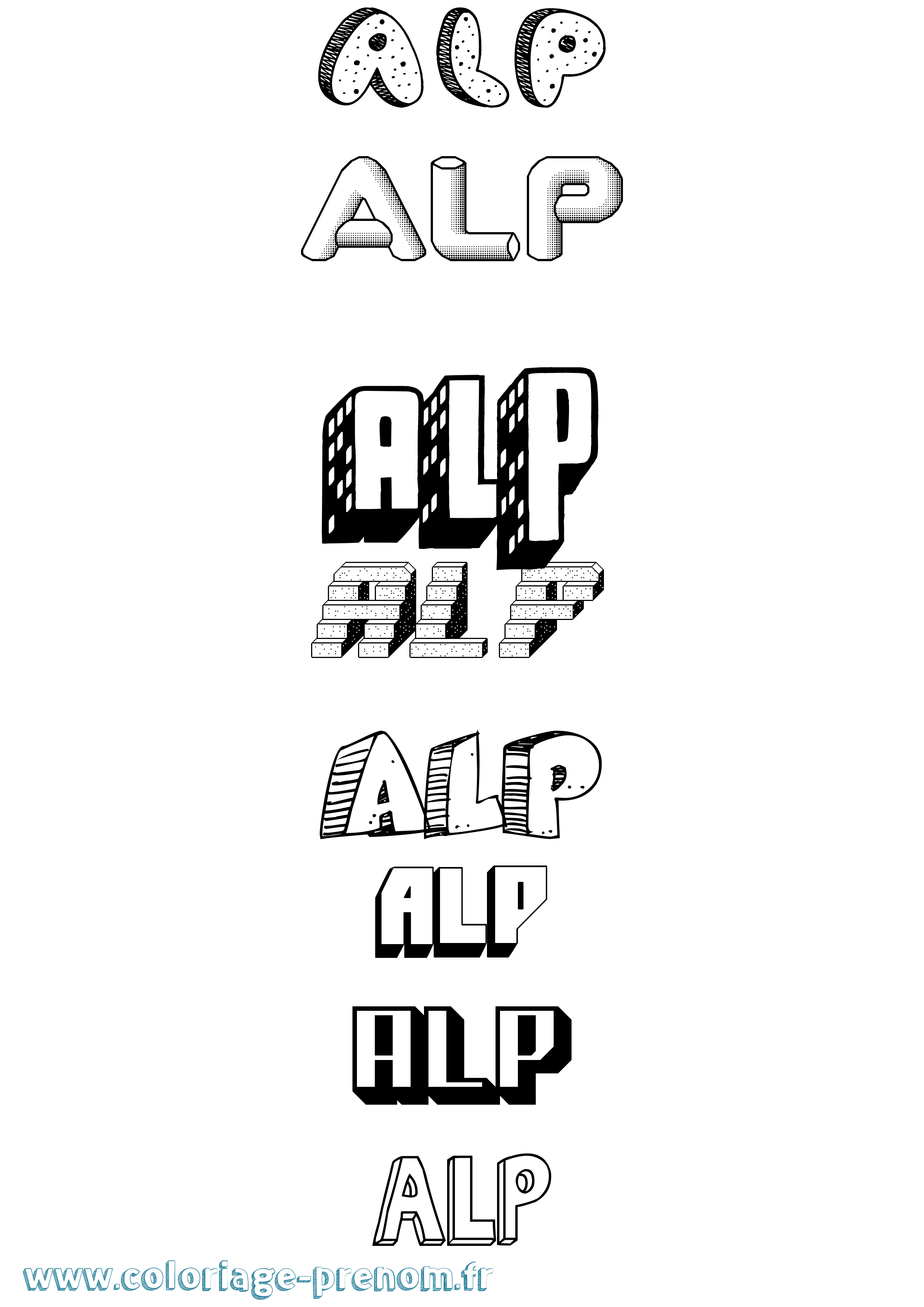 Coloriage prénom Alp Effet 3D